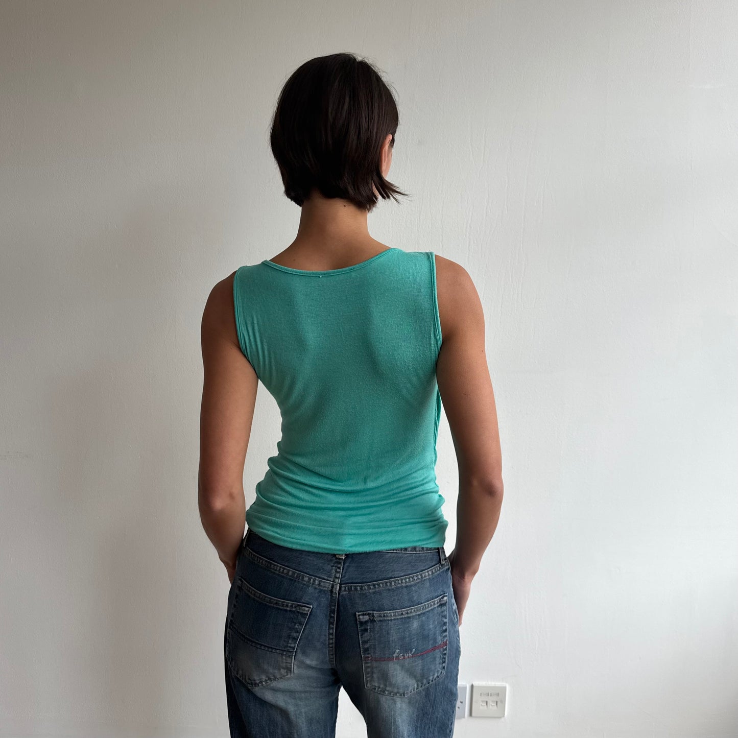 Teal double layer cowl top - Size S