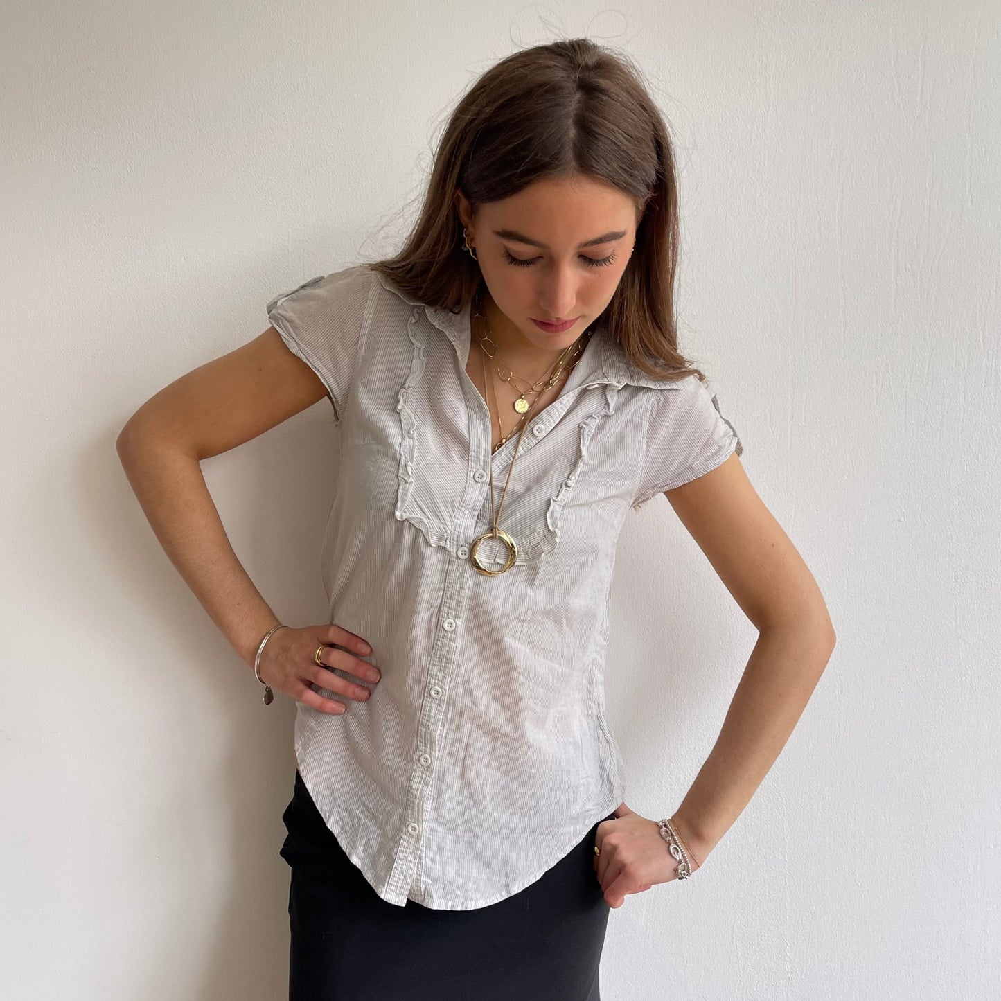 Striped ruffle blouse - Size S