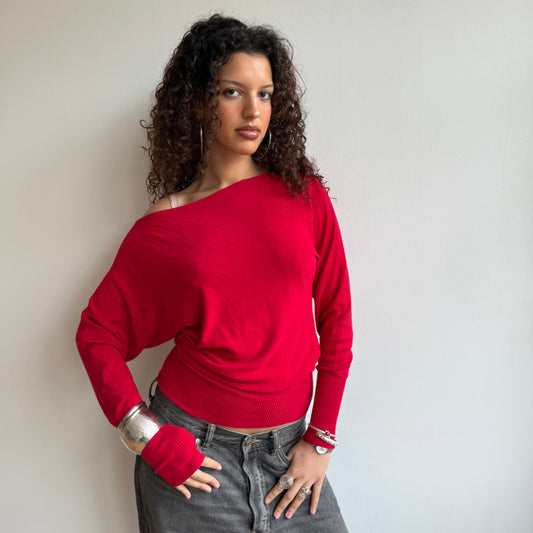 Cherry red slouchy knit jumper - Size S-M