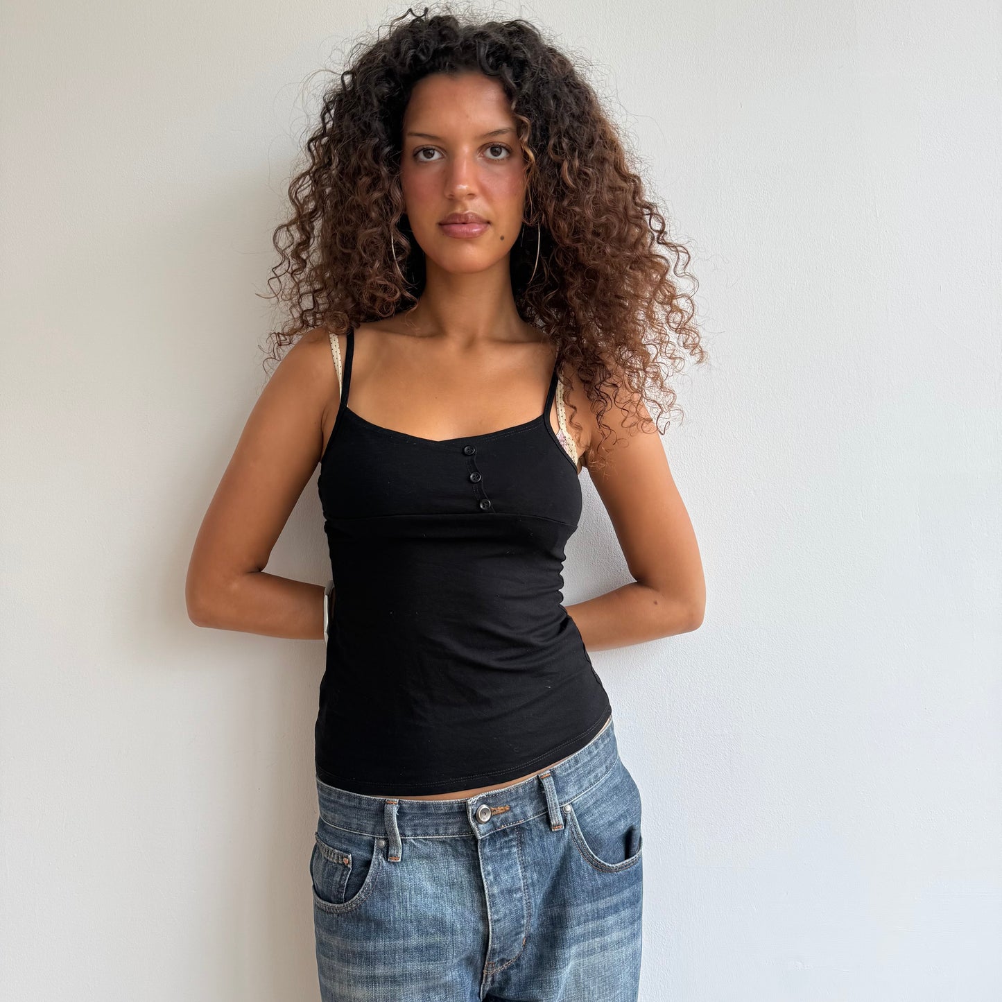 Black asymmetric button cami - Size S