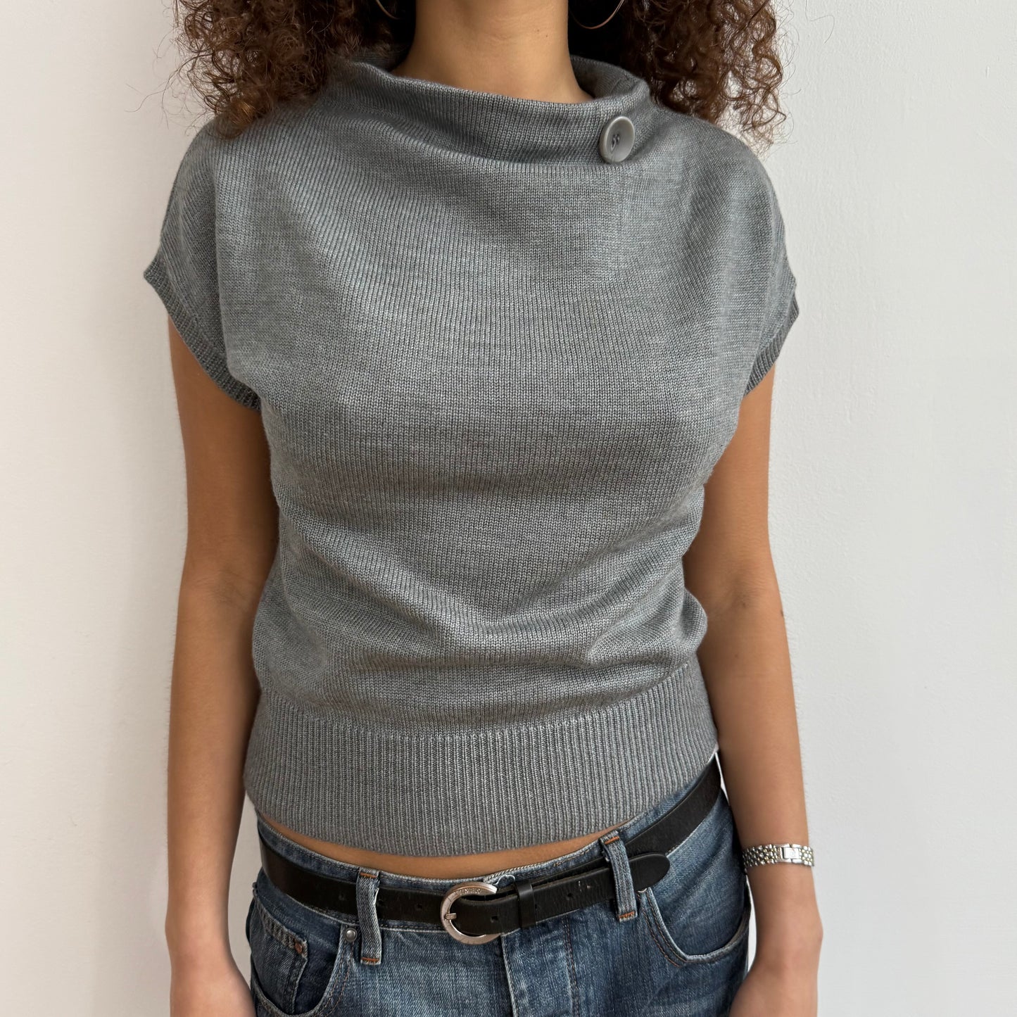 Grey button short sleeve knit - Size S