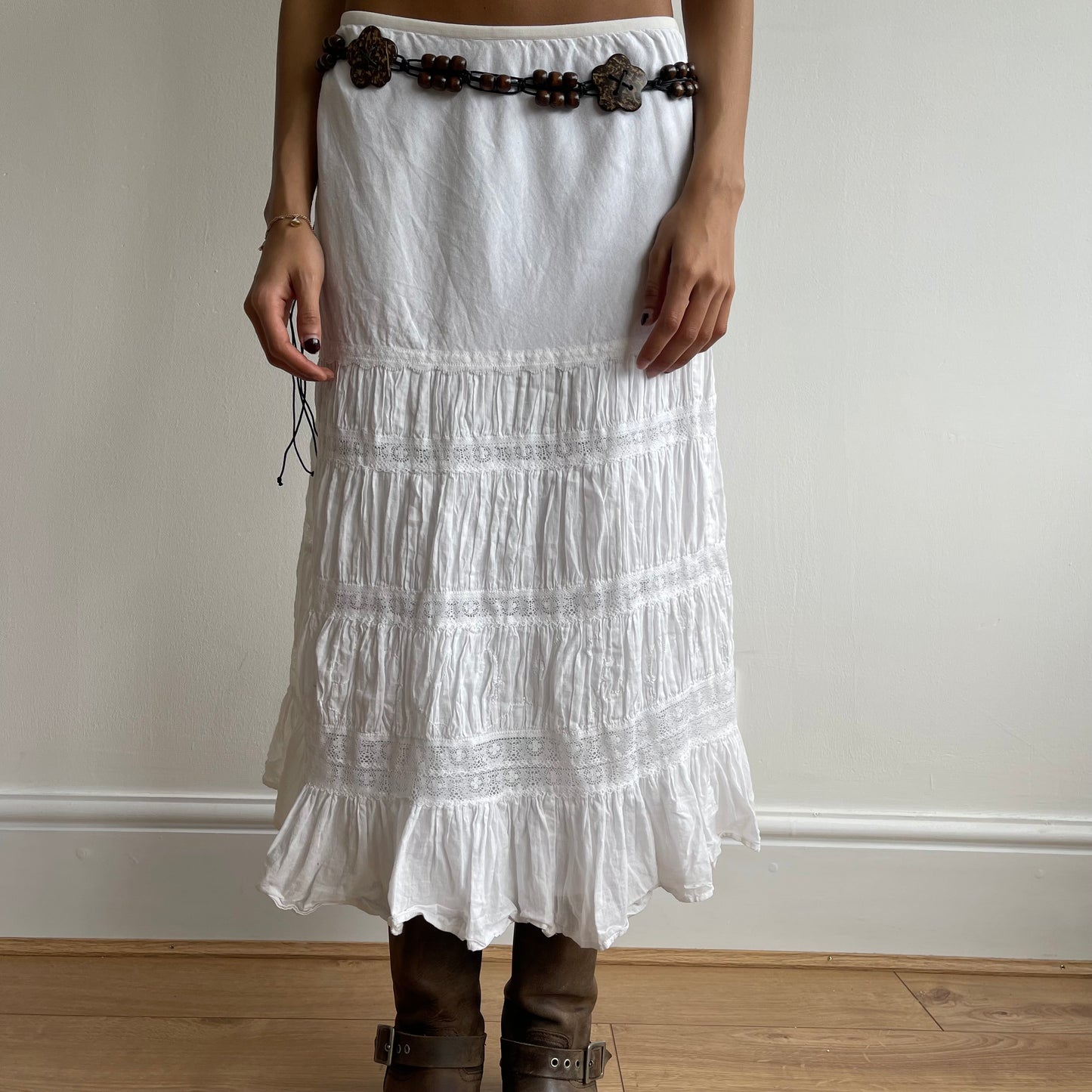 Brown beaded boho belt (2) - O/S