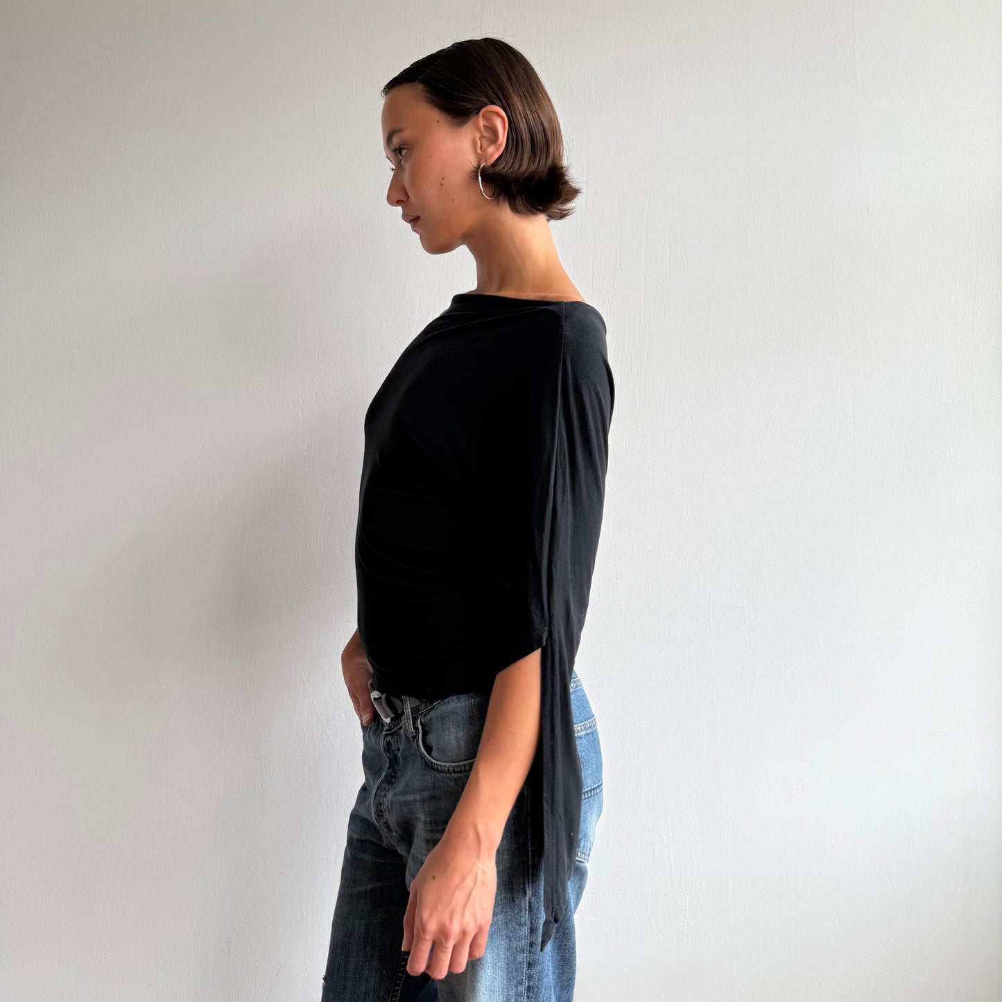 Black one shoulder long sleeve top - Size S