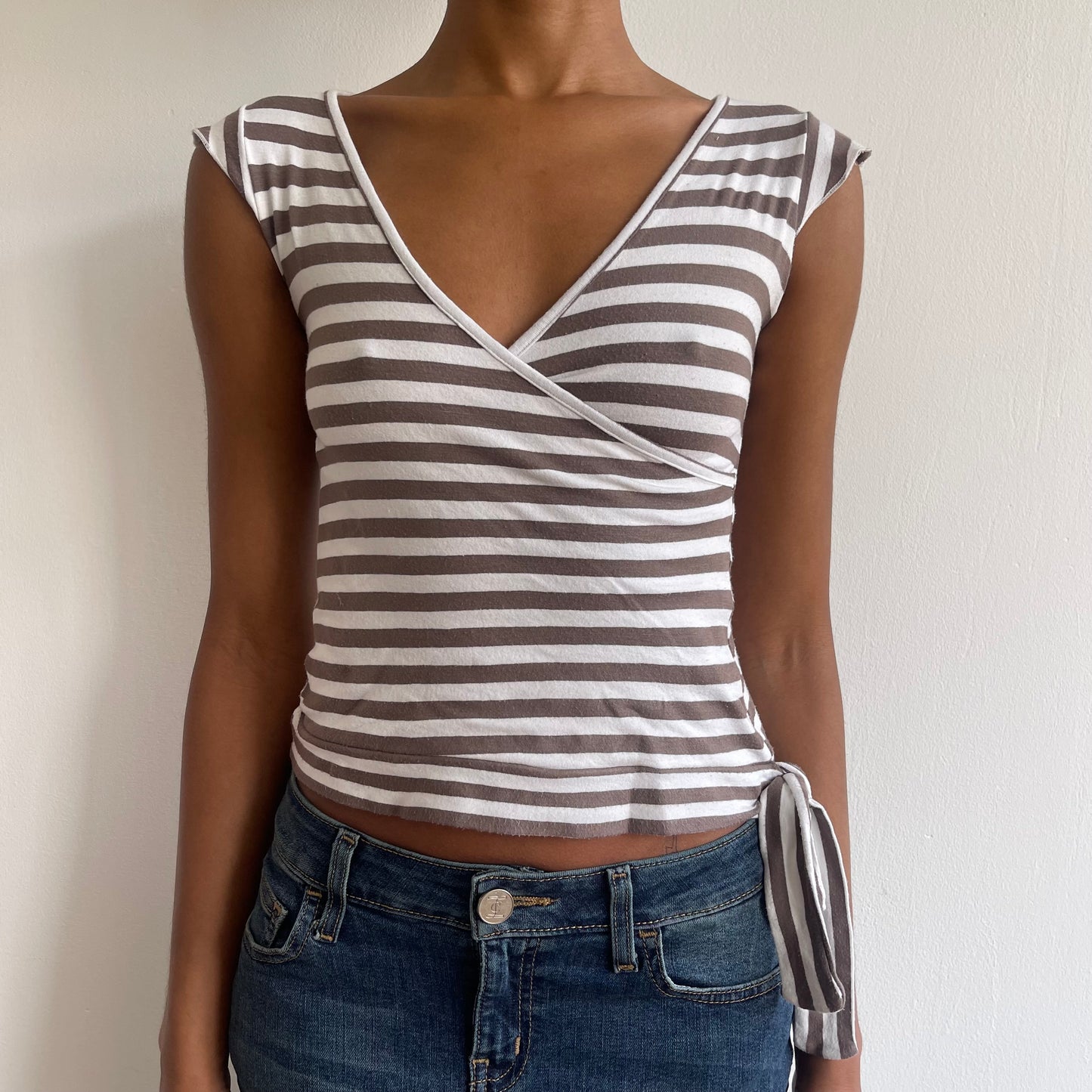 Brown and white stripe top - Size S