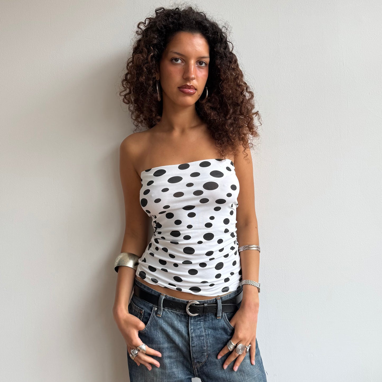 White polka dot bandeau - Size S