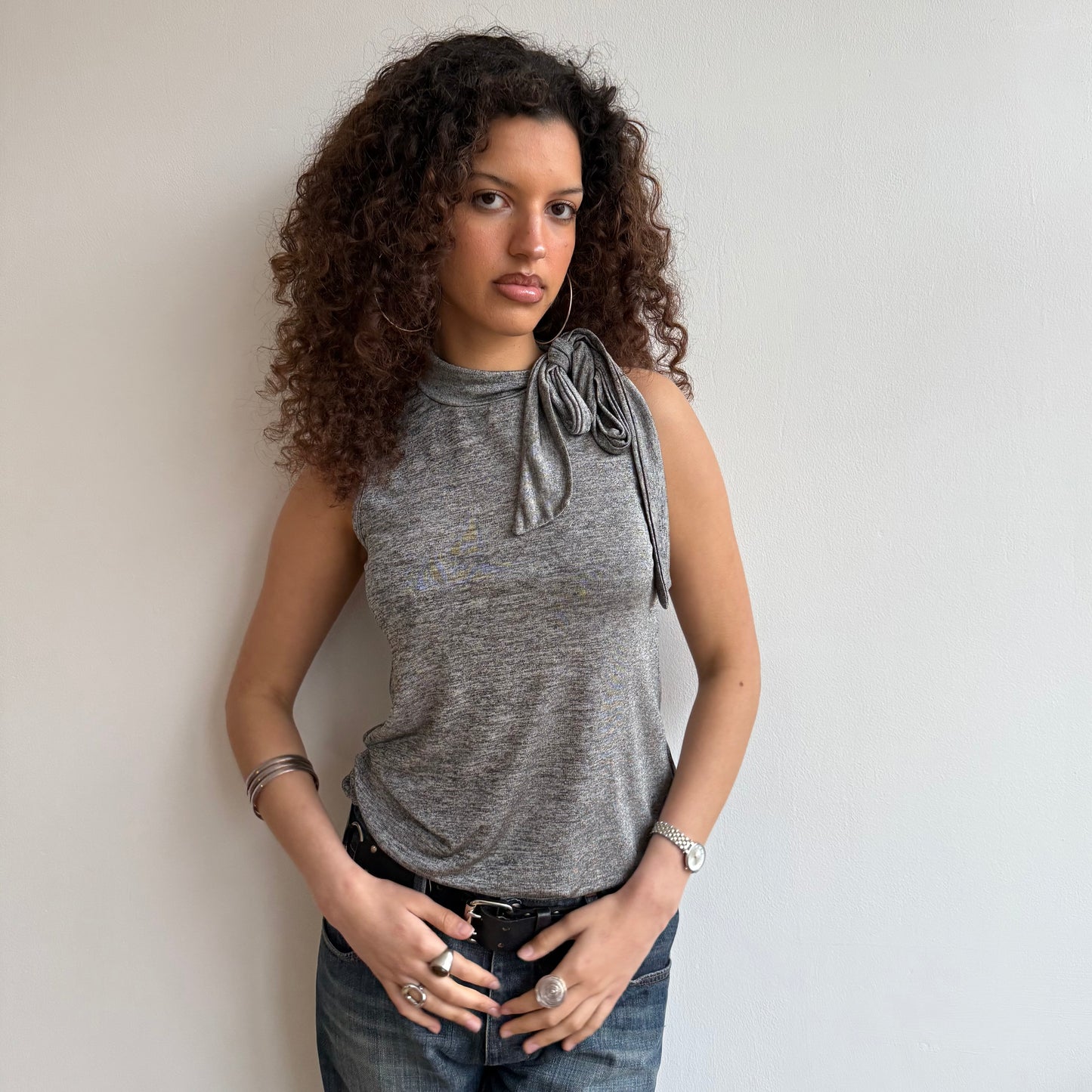 Grey neck tie top - Size S