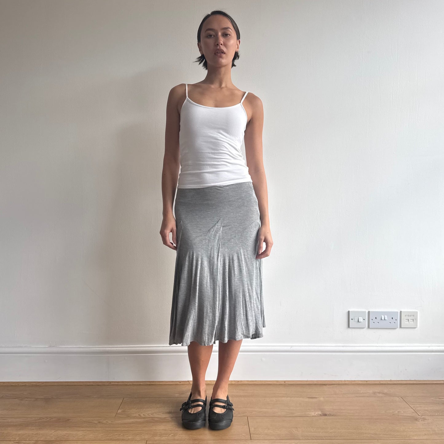 Grey ruffle jersey midi skirt - Size S