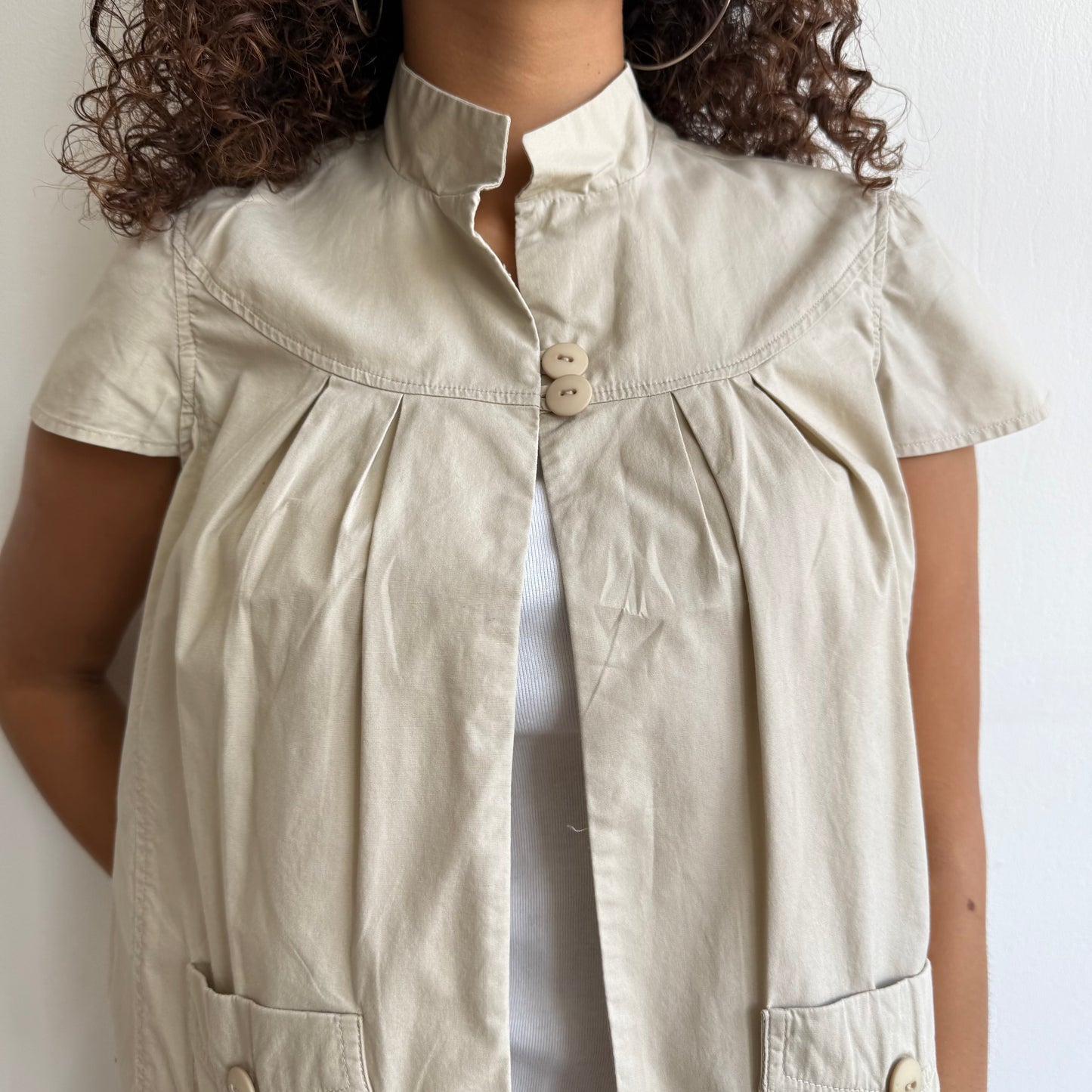 Beige open front peacoat - Size S