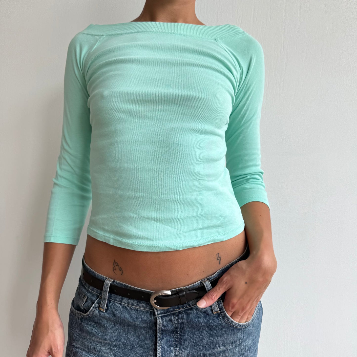 Mint 3/4 sleeve Bardot top - Size XS/S