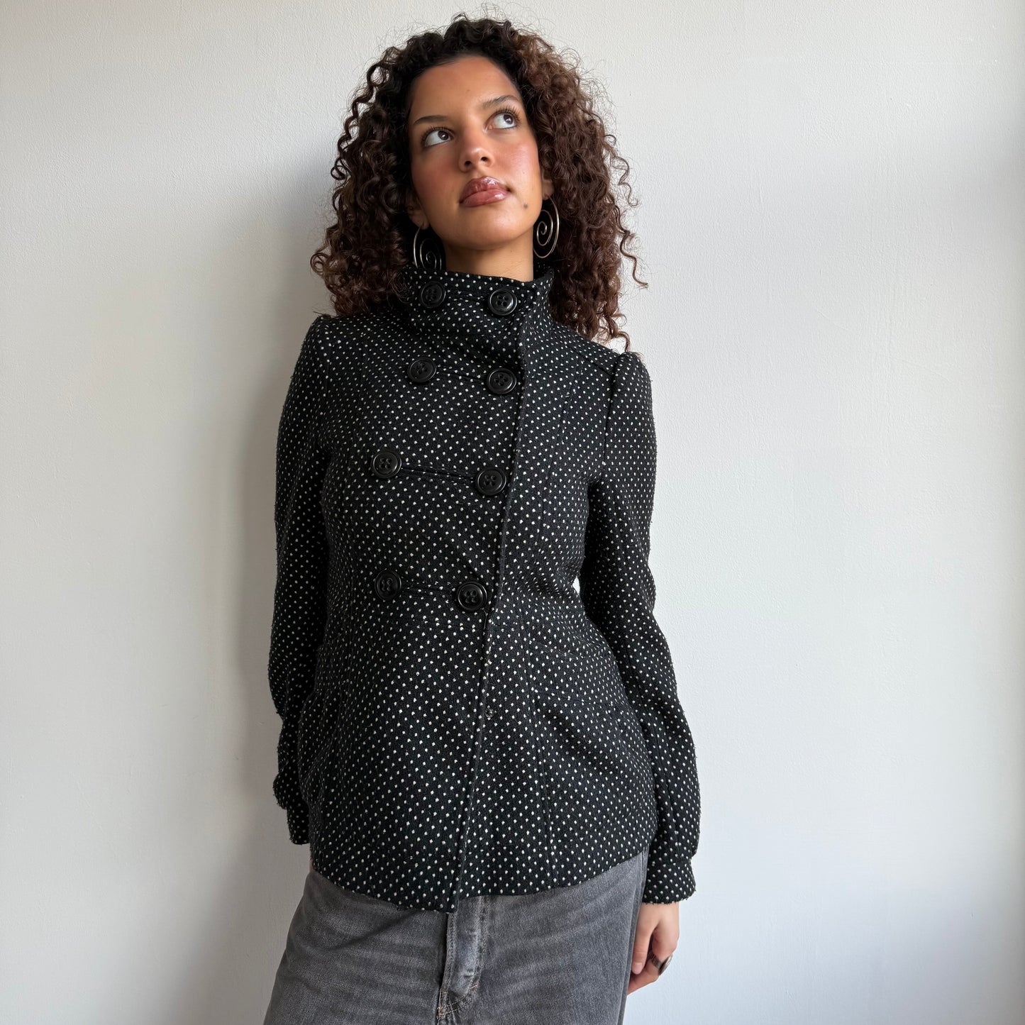 High neck polka dot peacoat - Size S