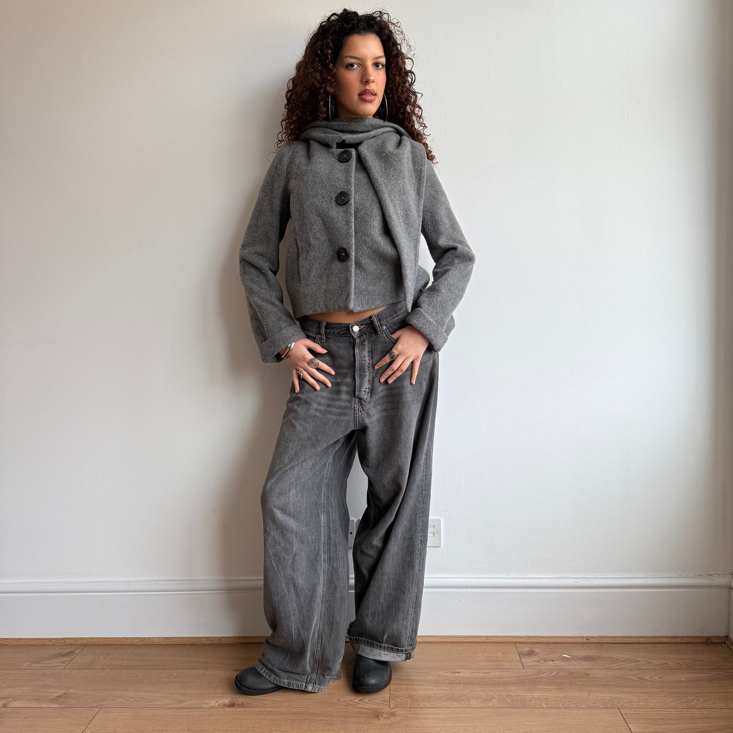 Grey wool scarf peacoat - Size M