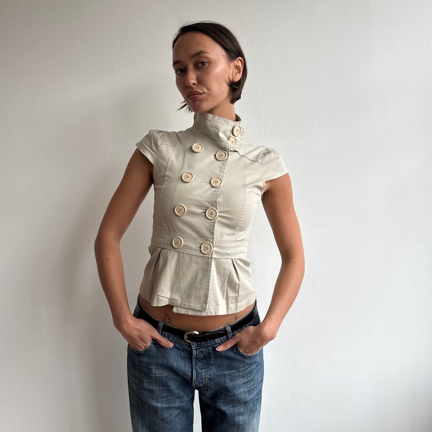 Beige short sleeve peacoat - Size S