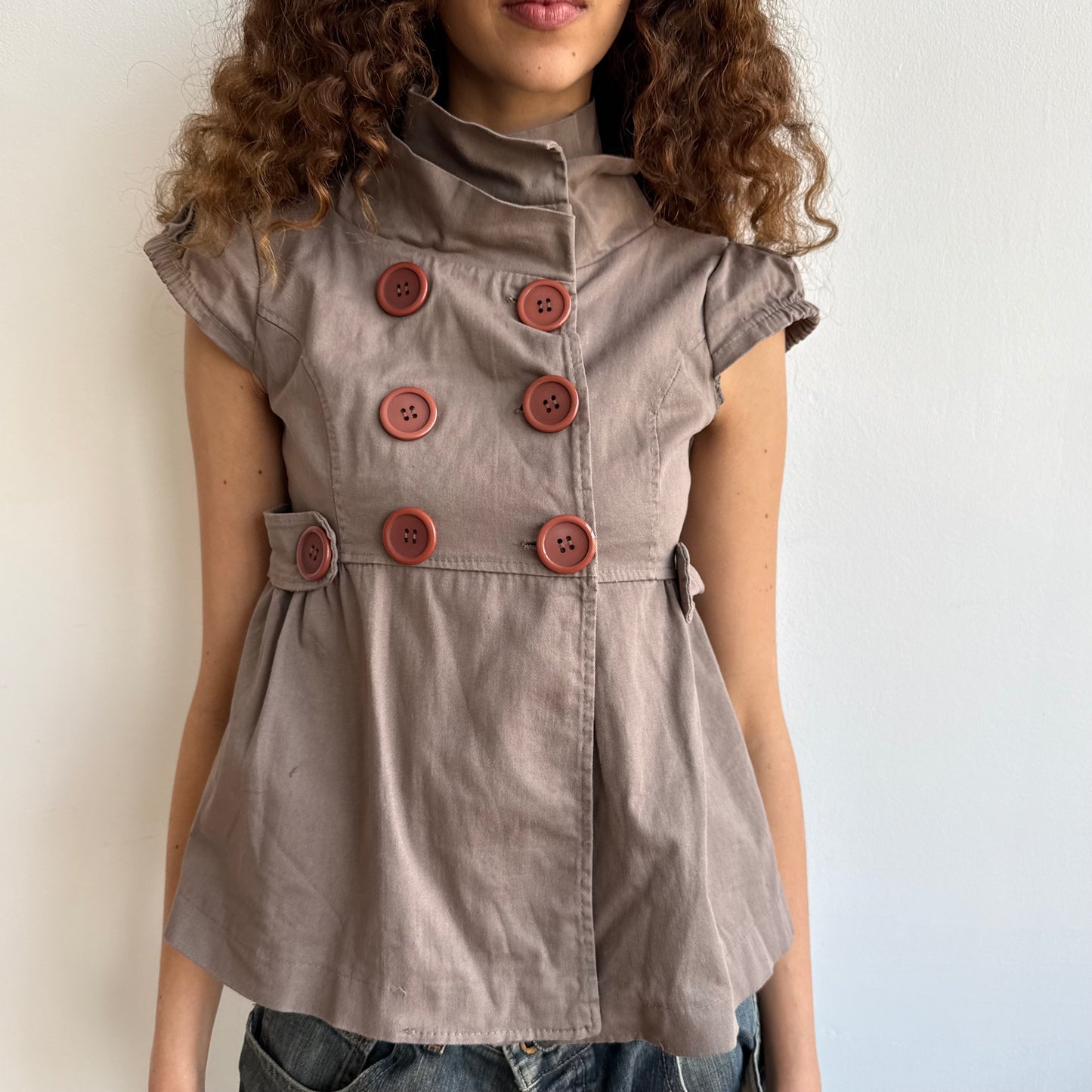 Brown short sleeve peacoat - Size S