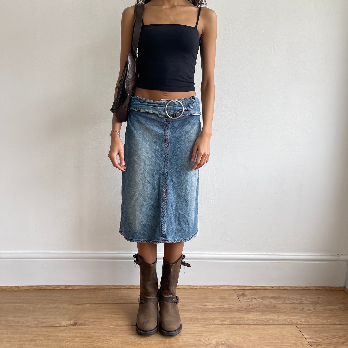 Denim belt midi skirt - Size S