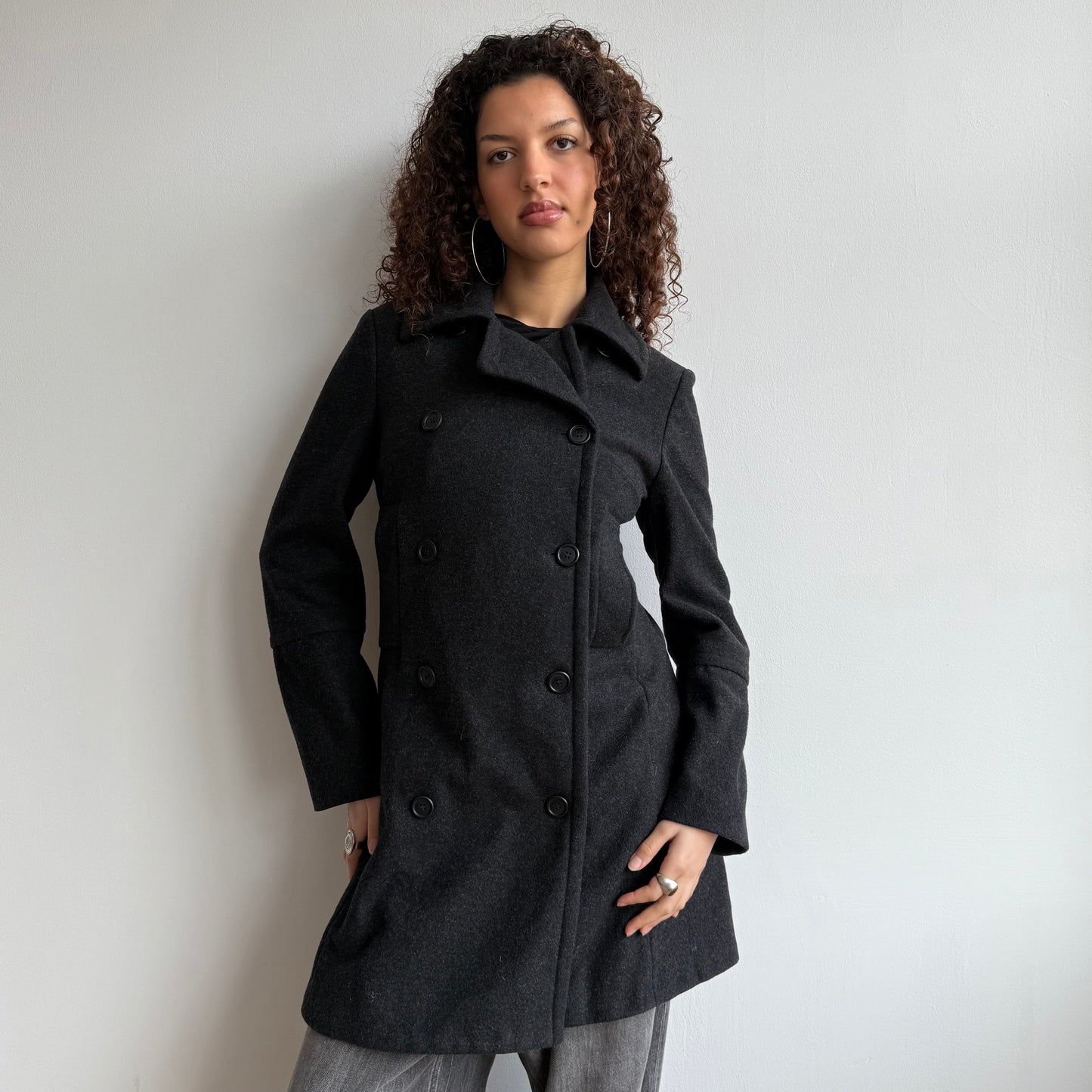 Grey wool double breasted peacoat - Size M