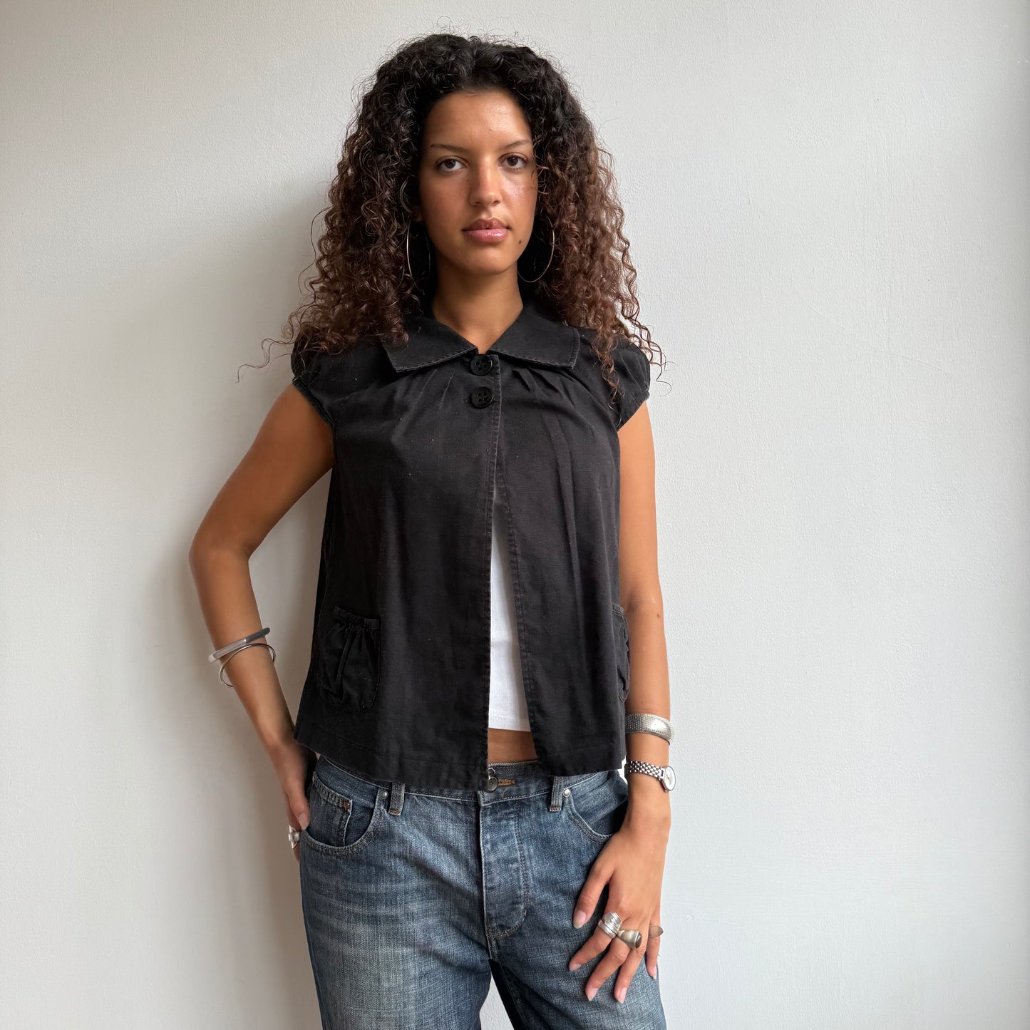 Black short sleeve peacoat - Size S + M
