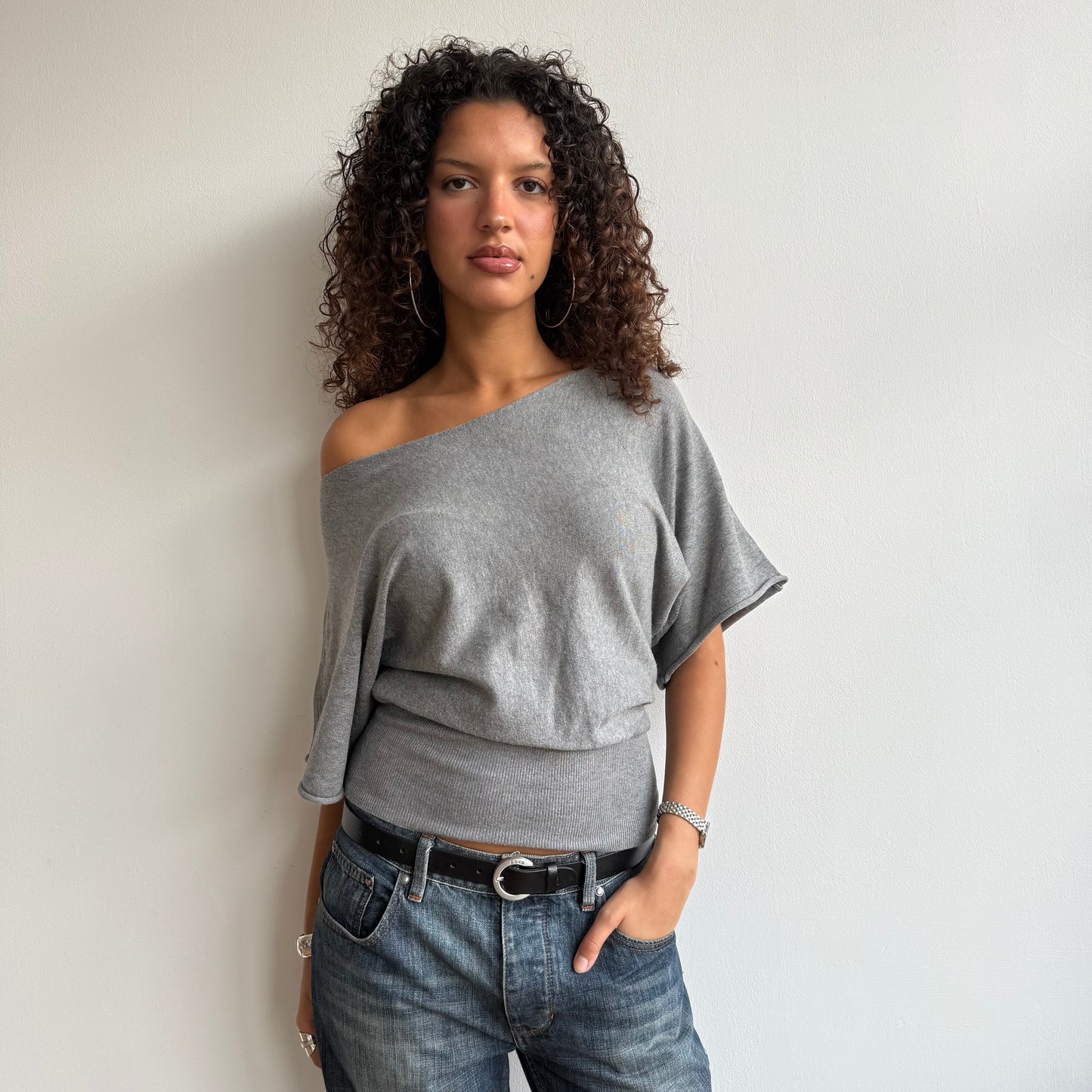 Dark short sleeve slouchy knit - Size S/M