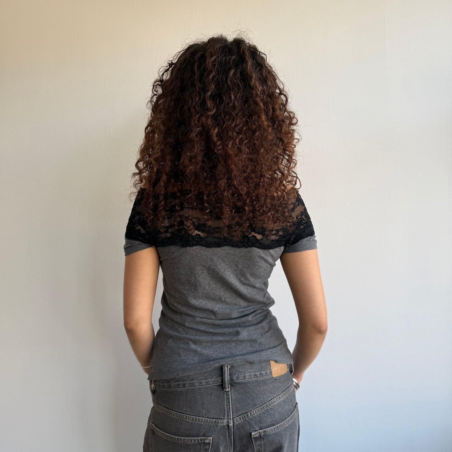 Grey lace Bardot top - Size S