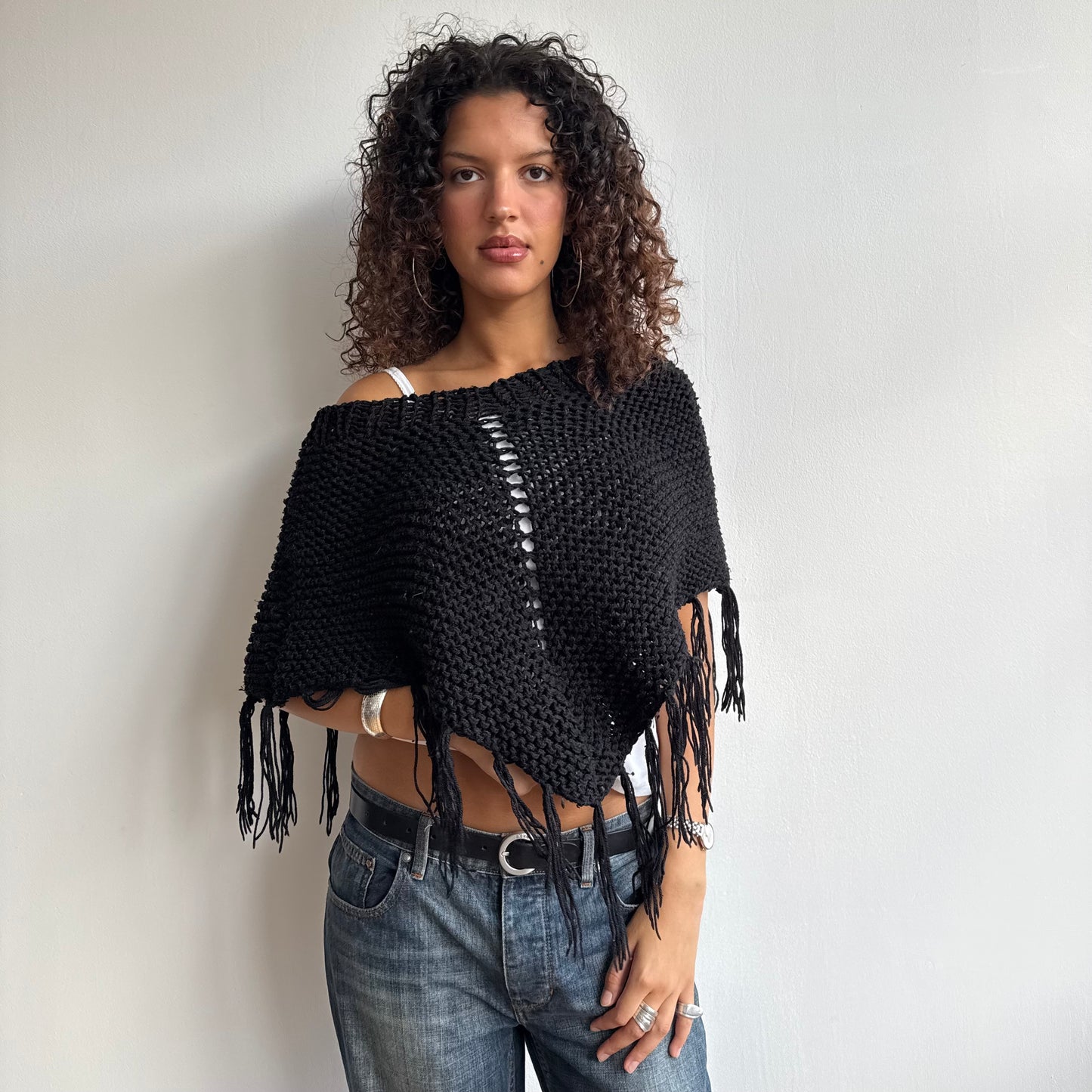 Black tassel poncho - One Size