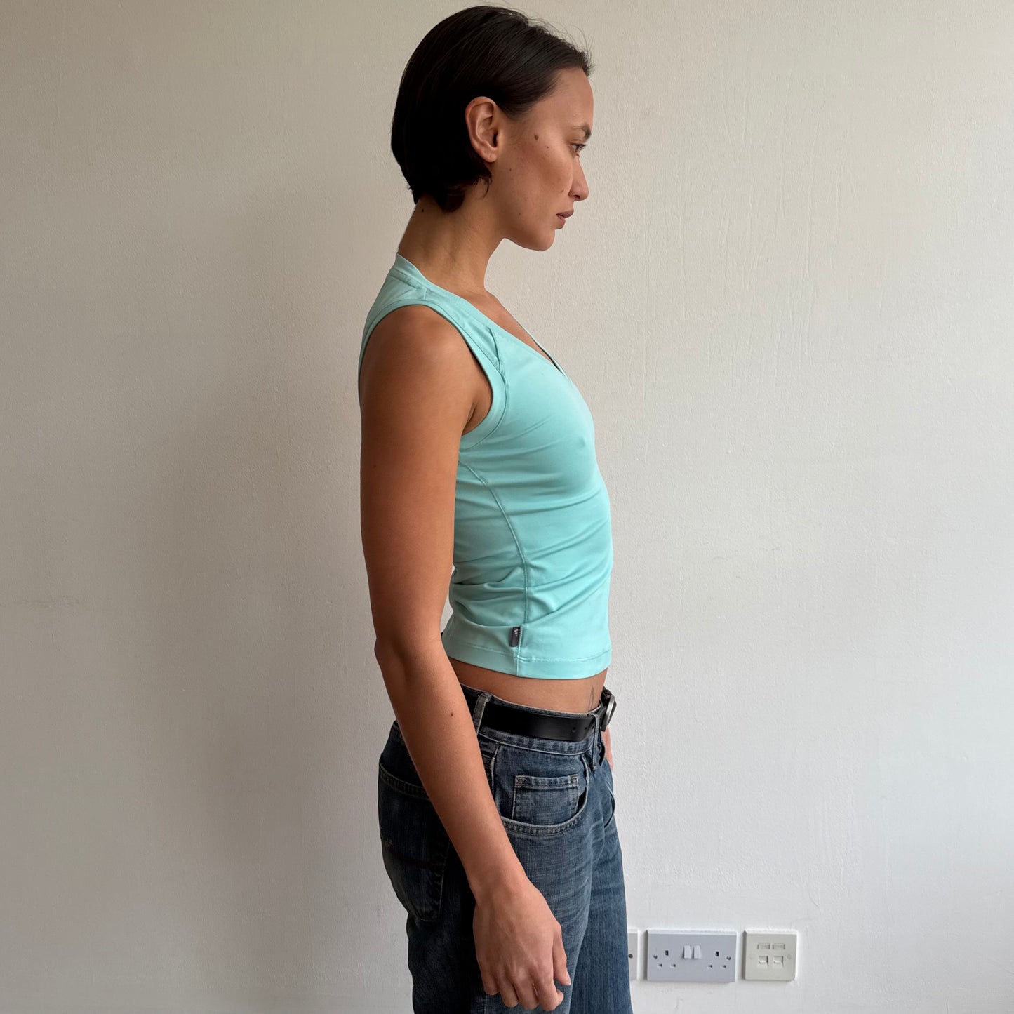 Turquoise Adidas v-neck top - Size S