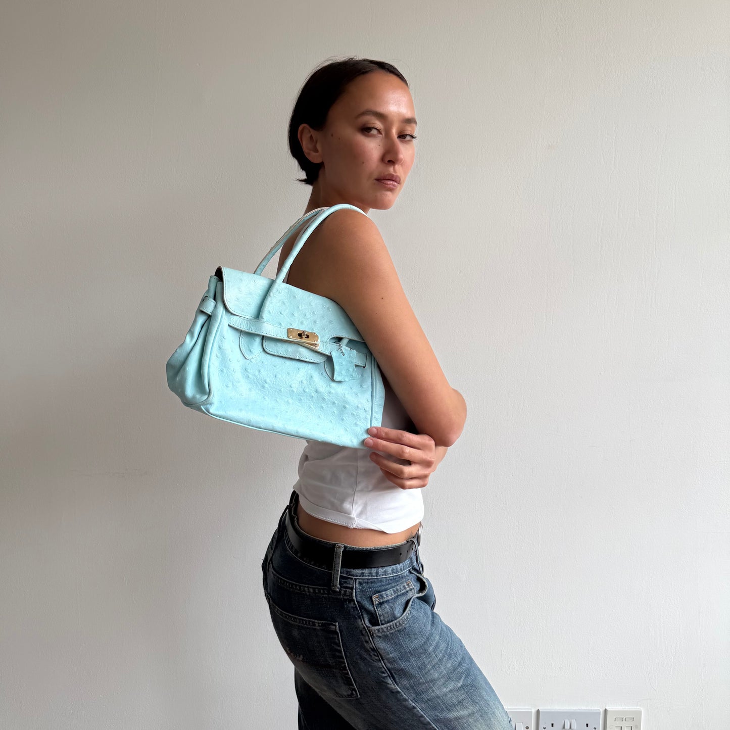 Turquoise mini leather ‘firkin’ bag - One Size