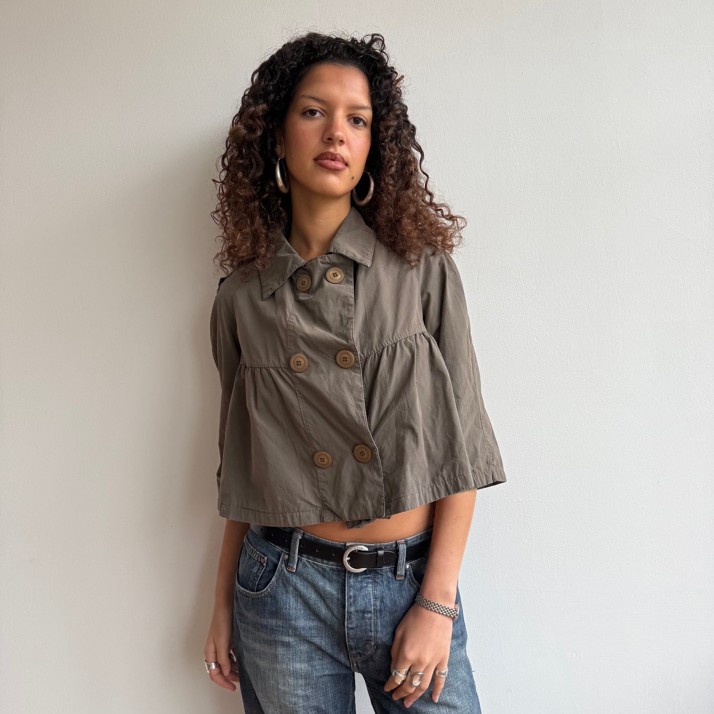 Khaki 3/4 sleeve peacoat - Size S