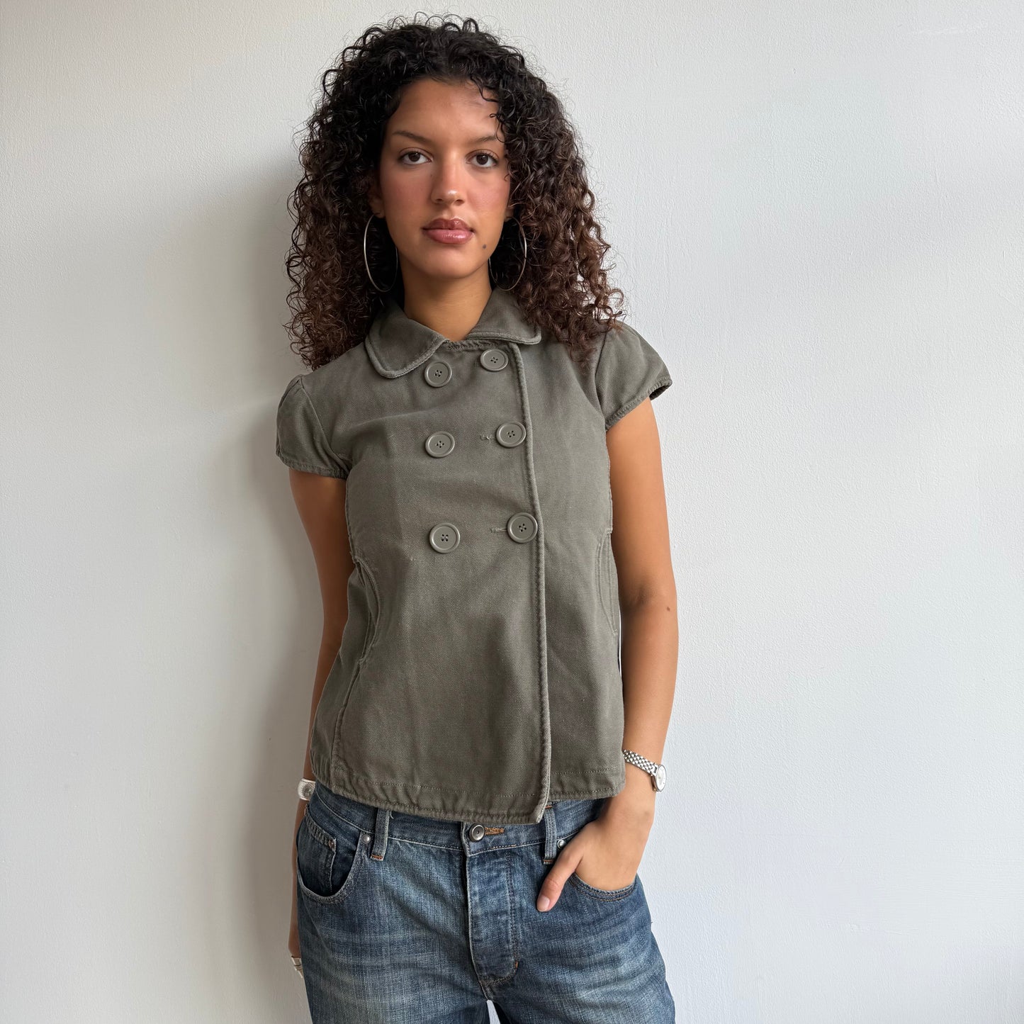 Khaki short sleeve peacoat - Size S