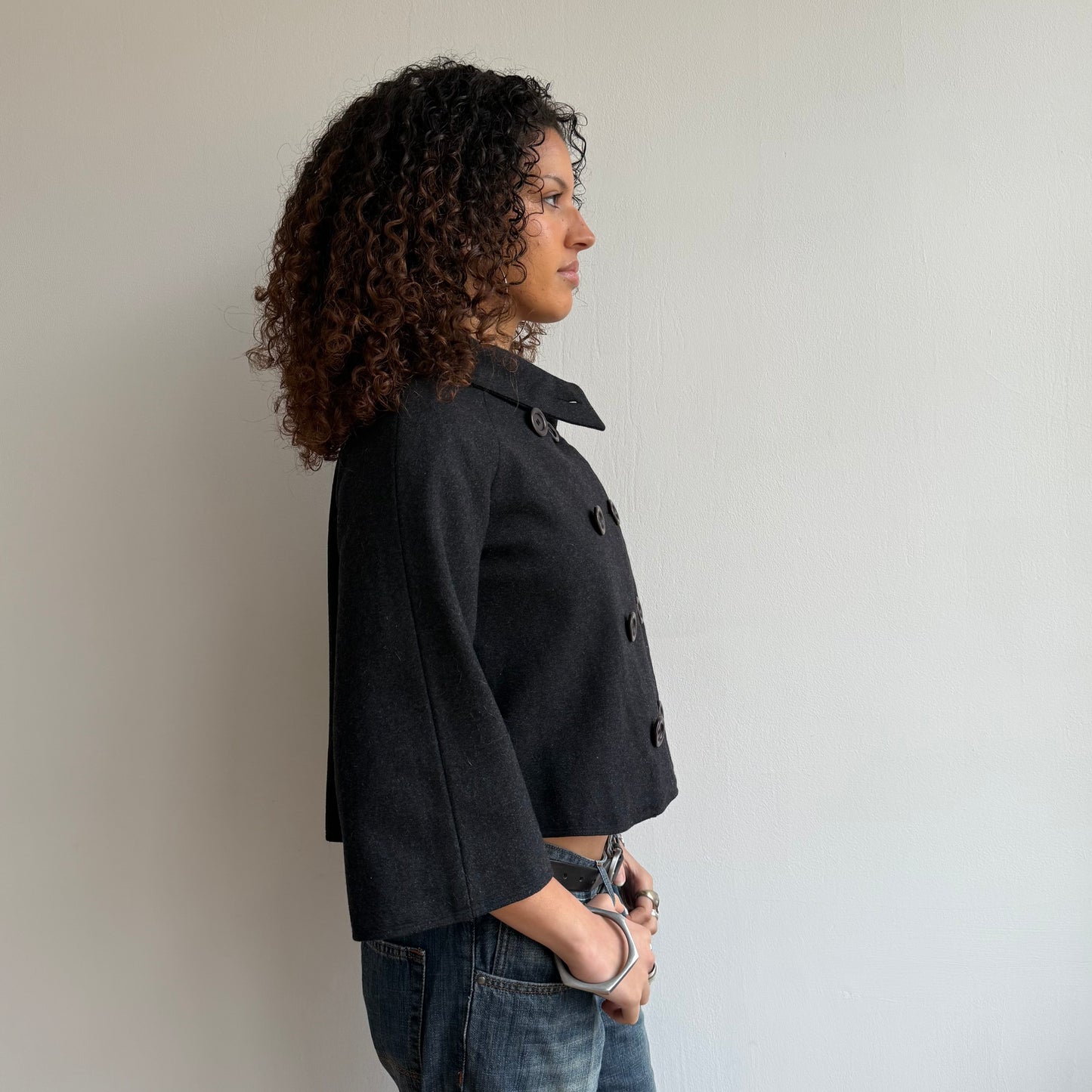 Charcoal 3/4 sleeve swing peacoat - Size S