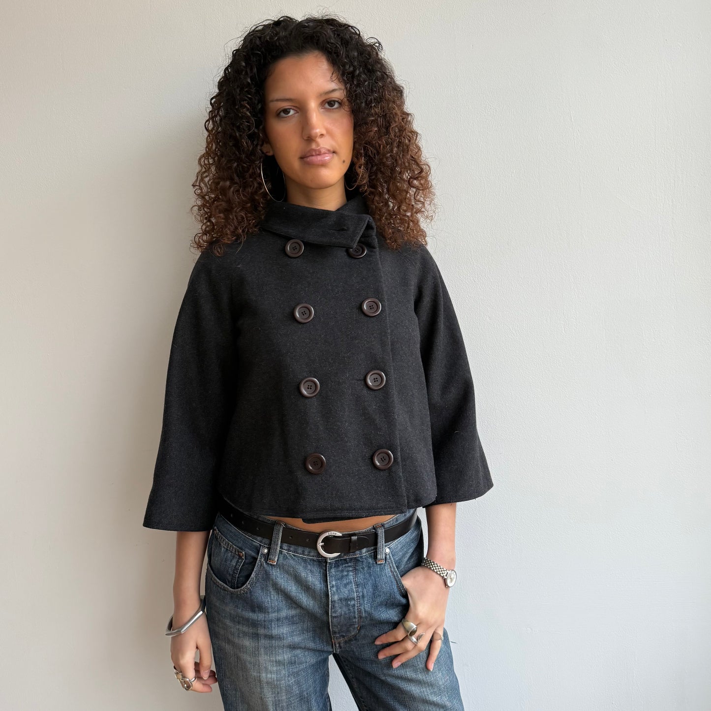 Charcoal 3/4 sleeve swing peacoat - Size S