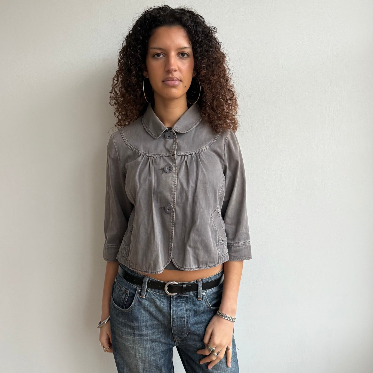 Grey 3/4 sleeve swing jacket - Size S