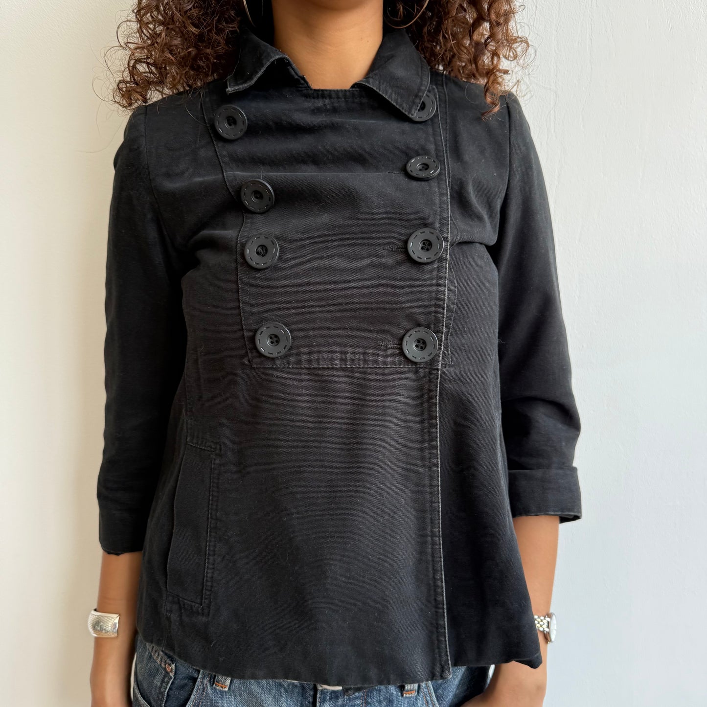 Black button front peacoat - Size S