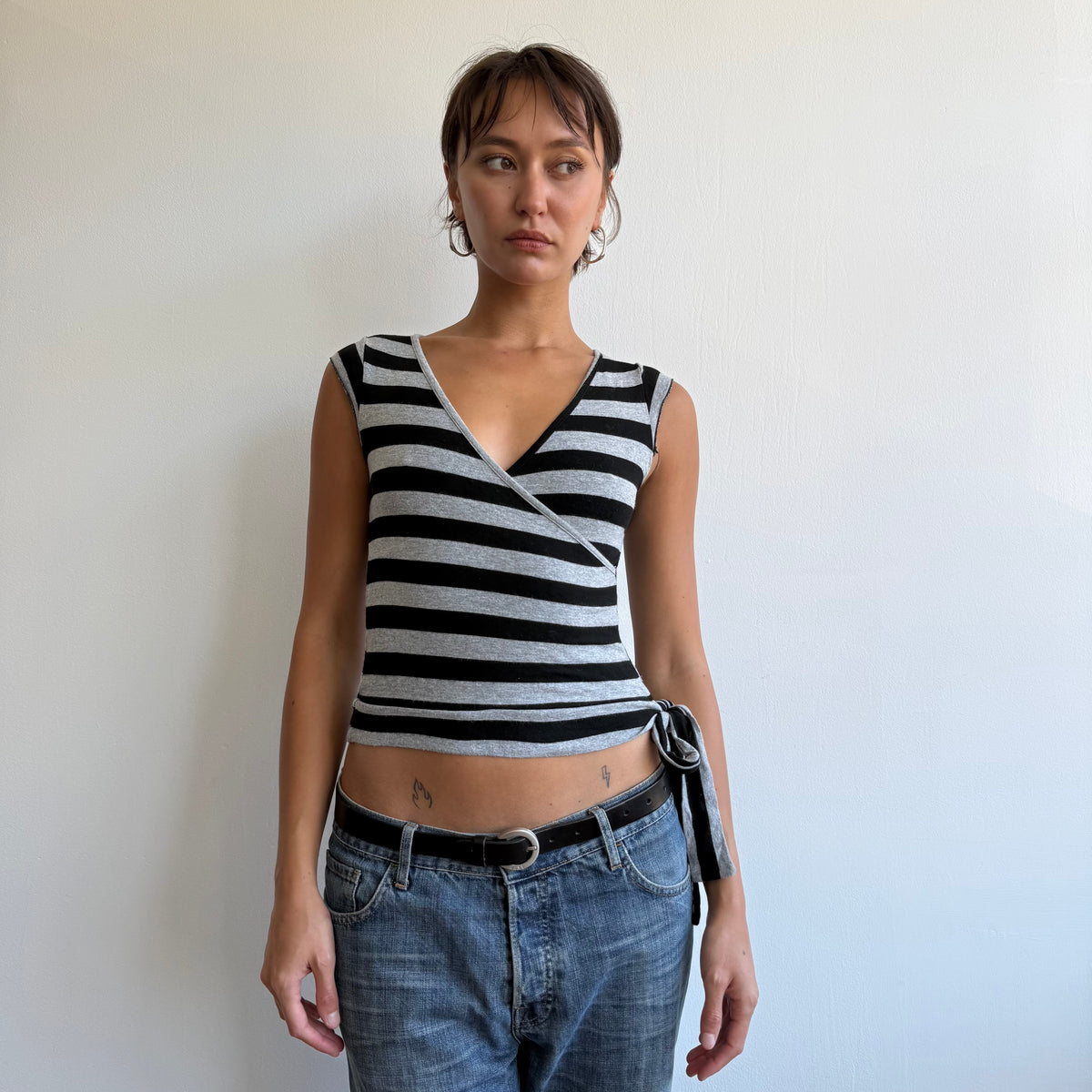 Black + grey striped ballet top - Size XS
