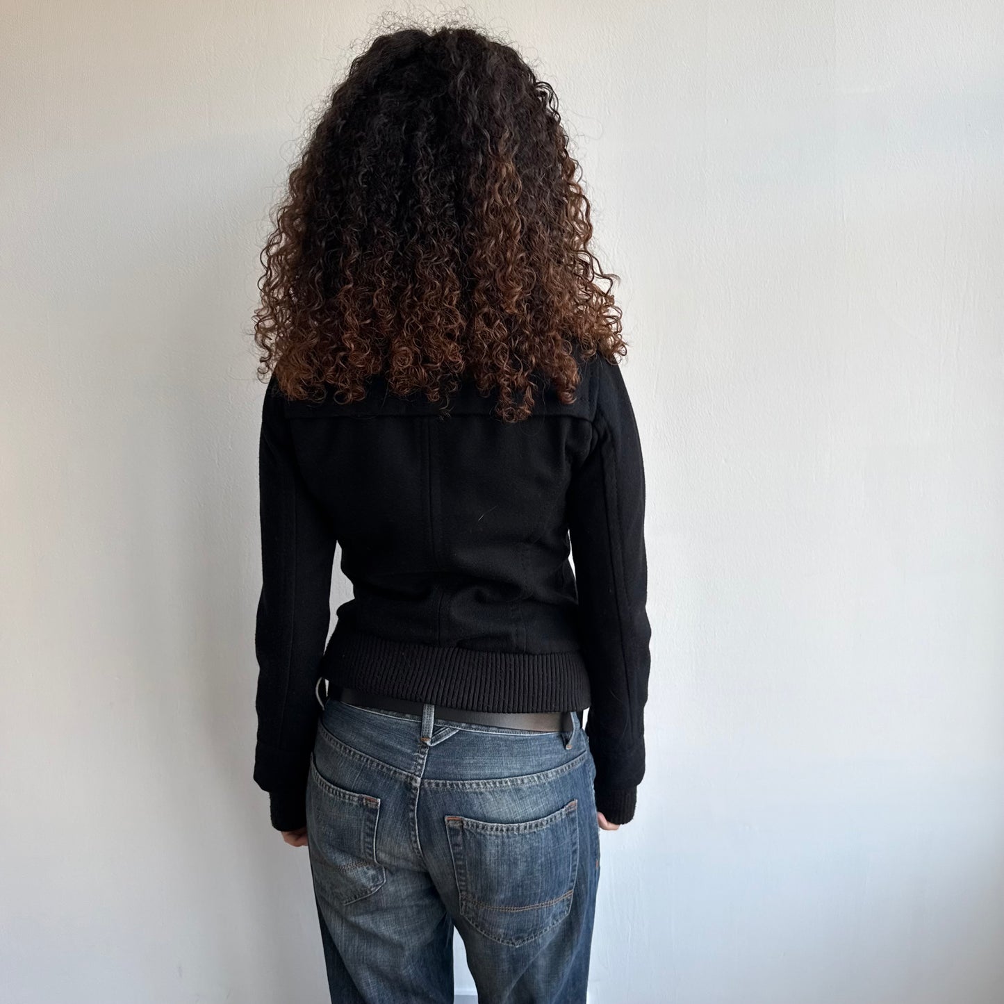 Black double breasted zip bomber - Size S