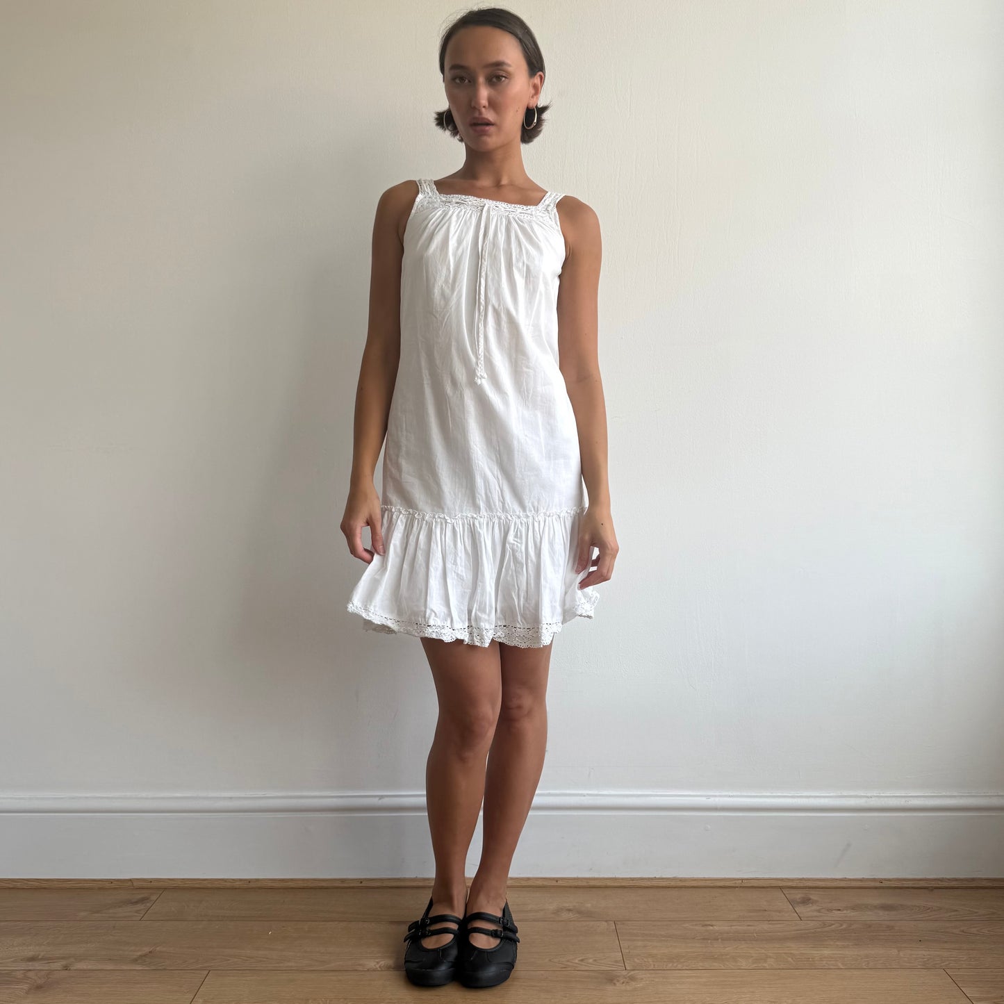 White crochet trim milkmaid dress - Size XS