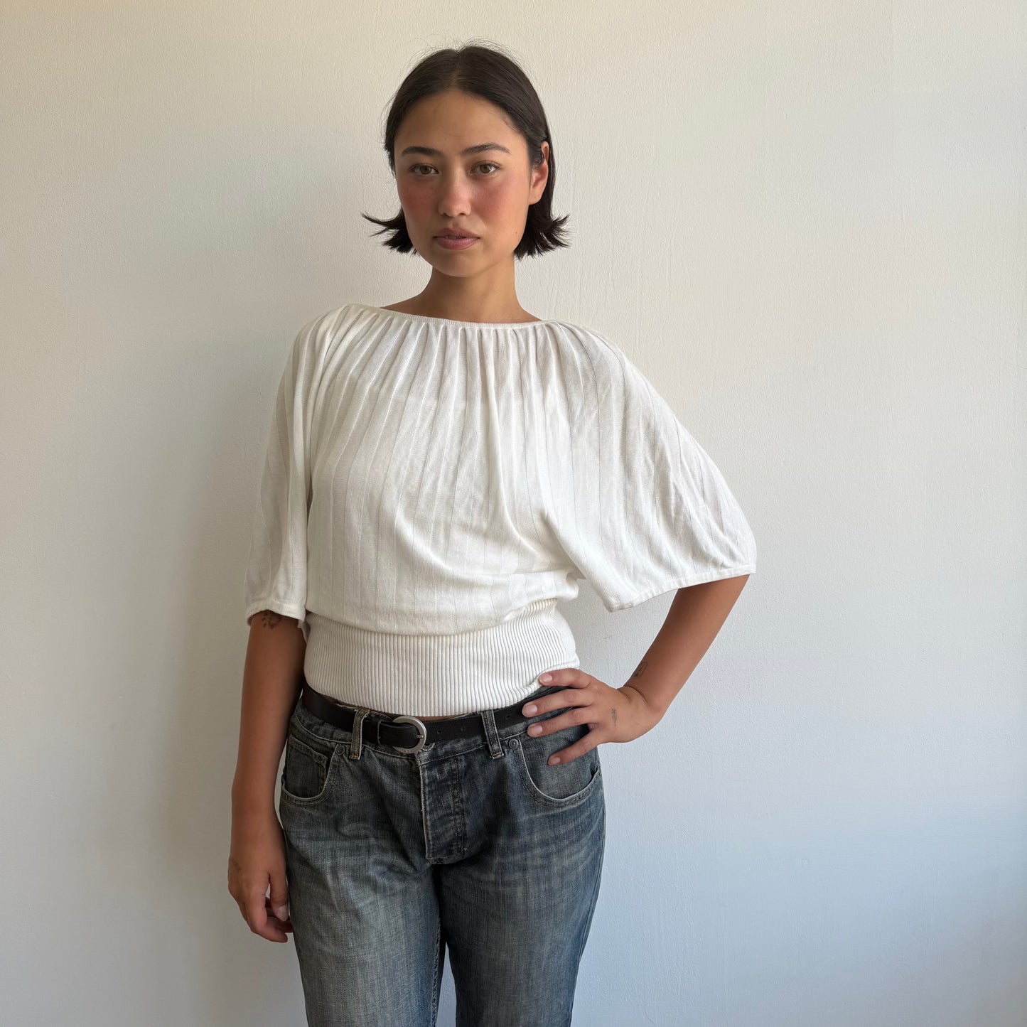 Cream ribbed batwing knit - Size M