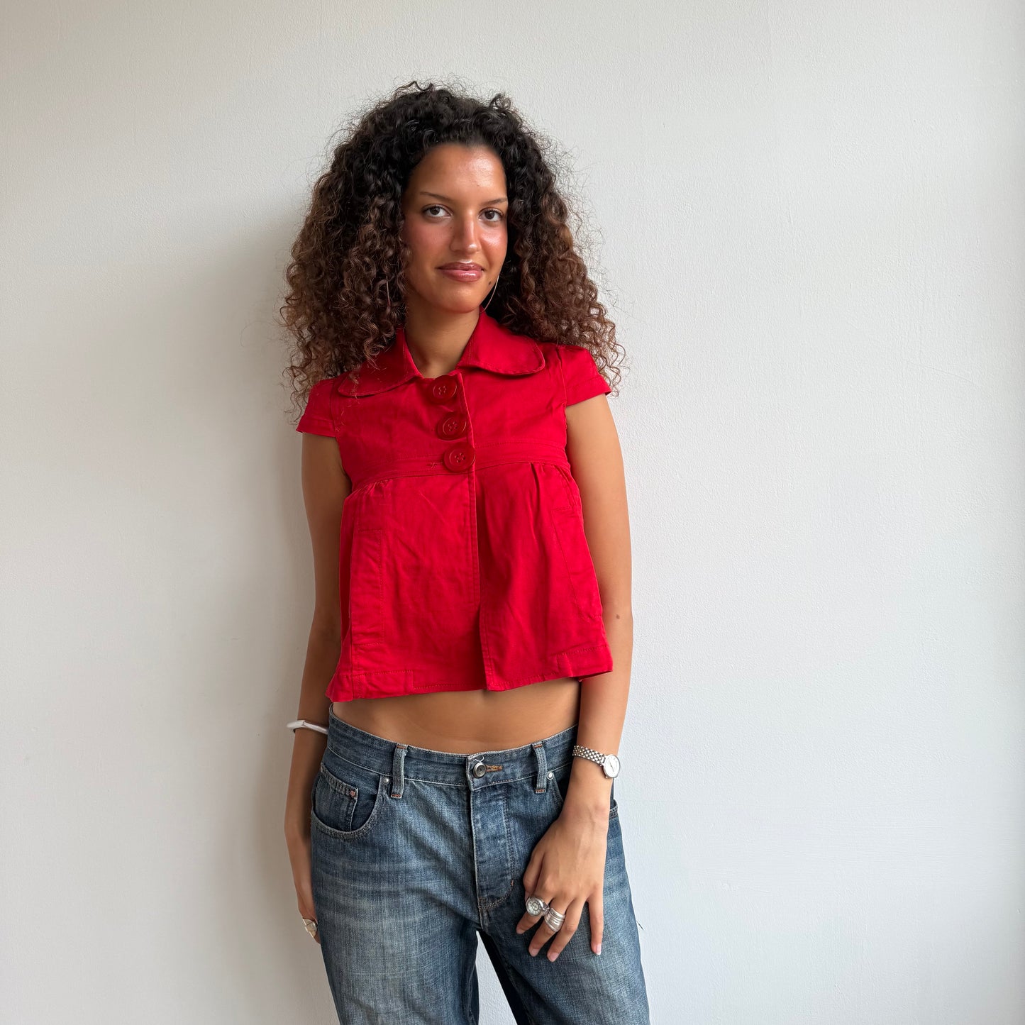 Red short sleeve peacoat - Size S