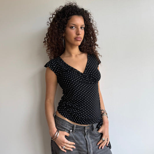 Polka dot wrap tie side top - Size M/L