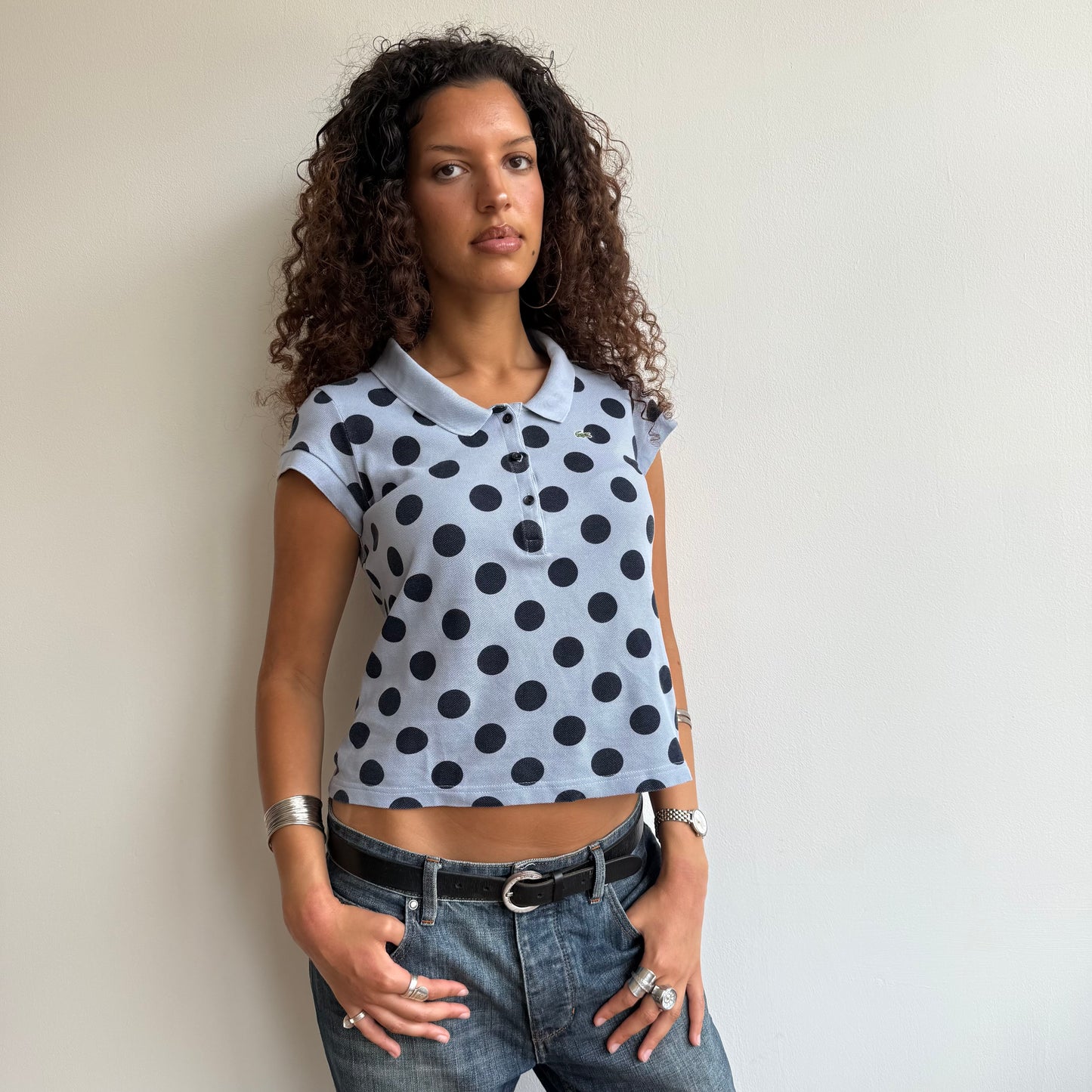 Blue polka dot Lacoste polo - Size S