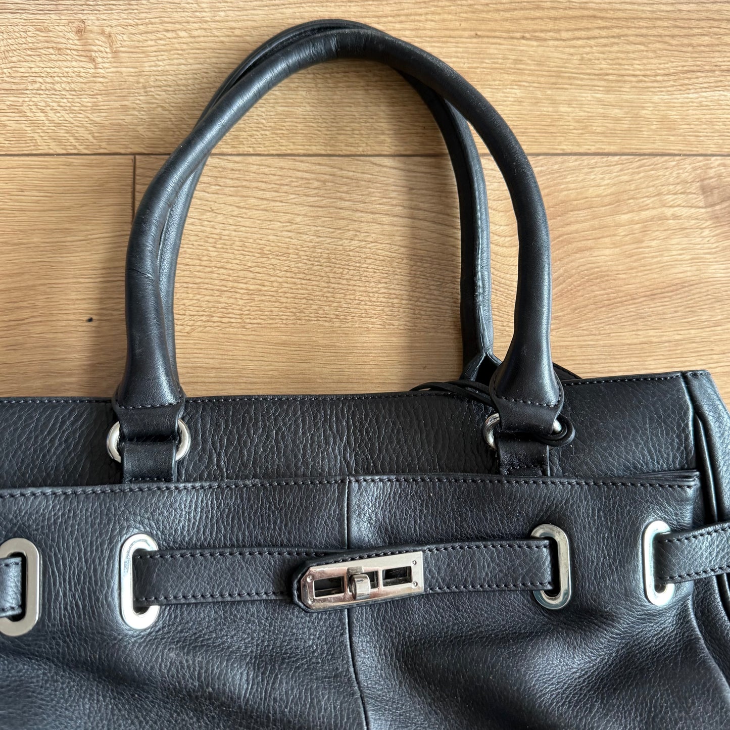 Black leather firkin bag - One Size