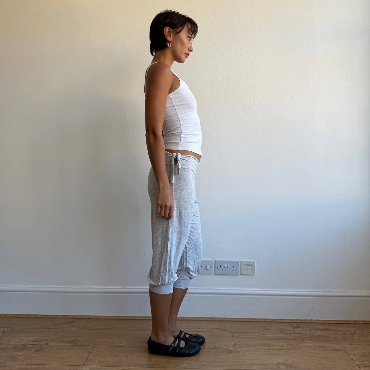 Grey tie waist bubble capris - Size XS