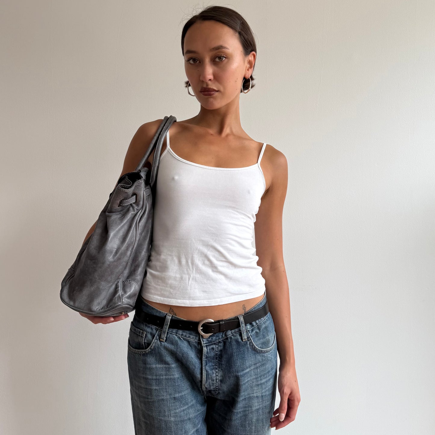 Charcoal leather ‘firkin’ bag - One Size