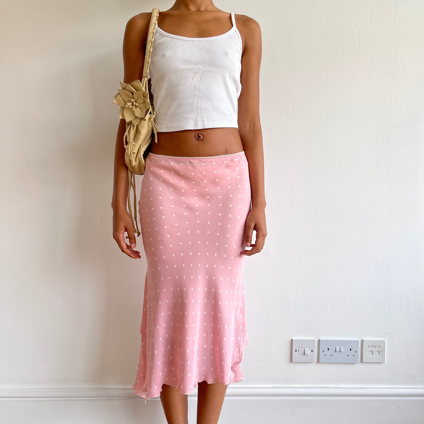 Pink polka dot midi skirt - Size S