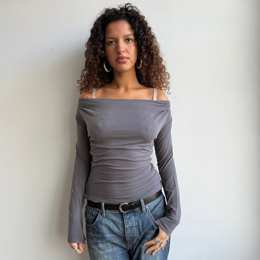 Grey cowl slouchy top - Size S