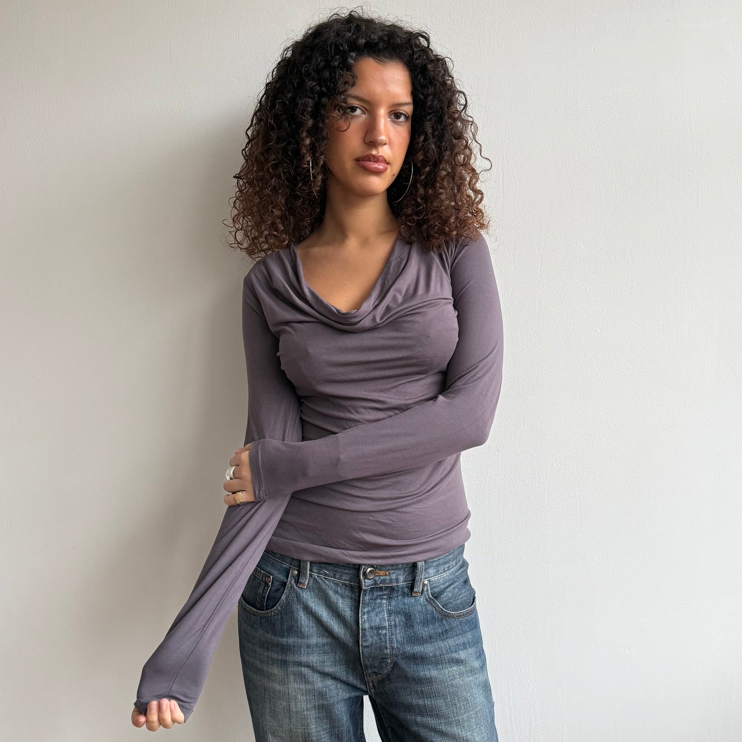 Grey slouchy long sleeve top - Size S/M
