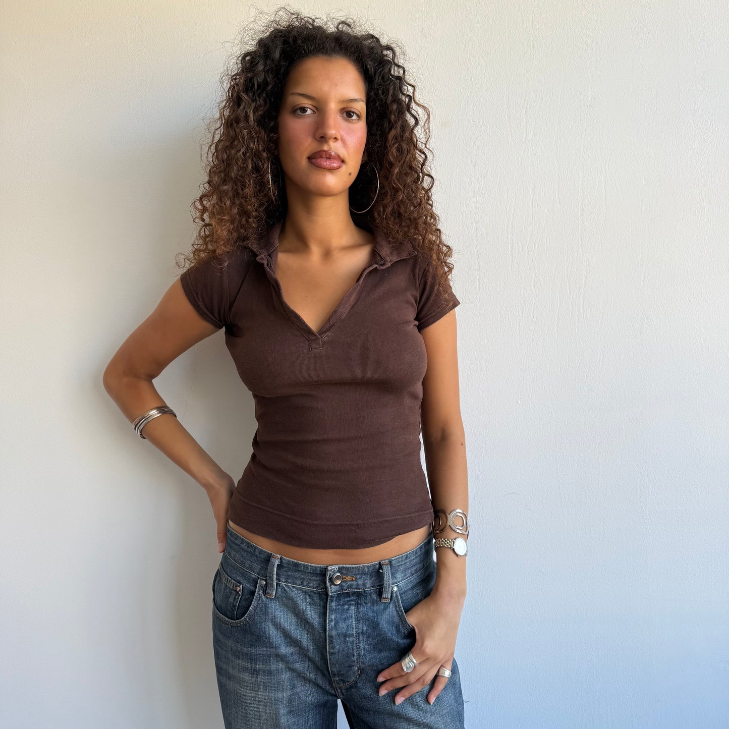 Brown polo top - Size S