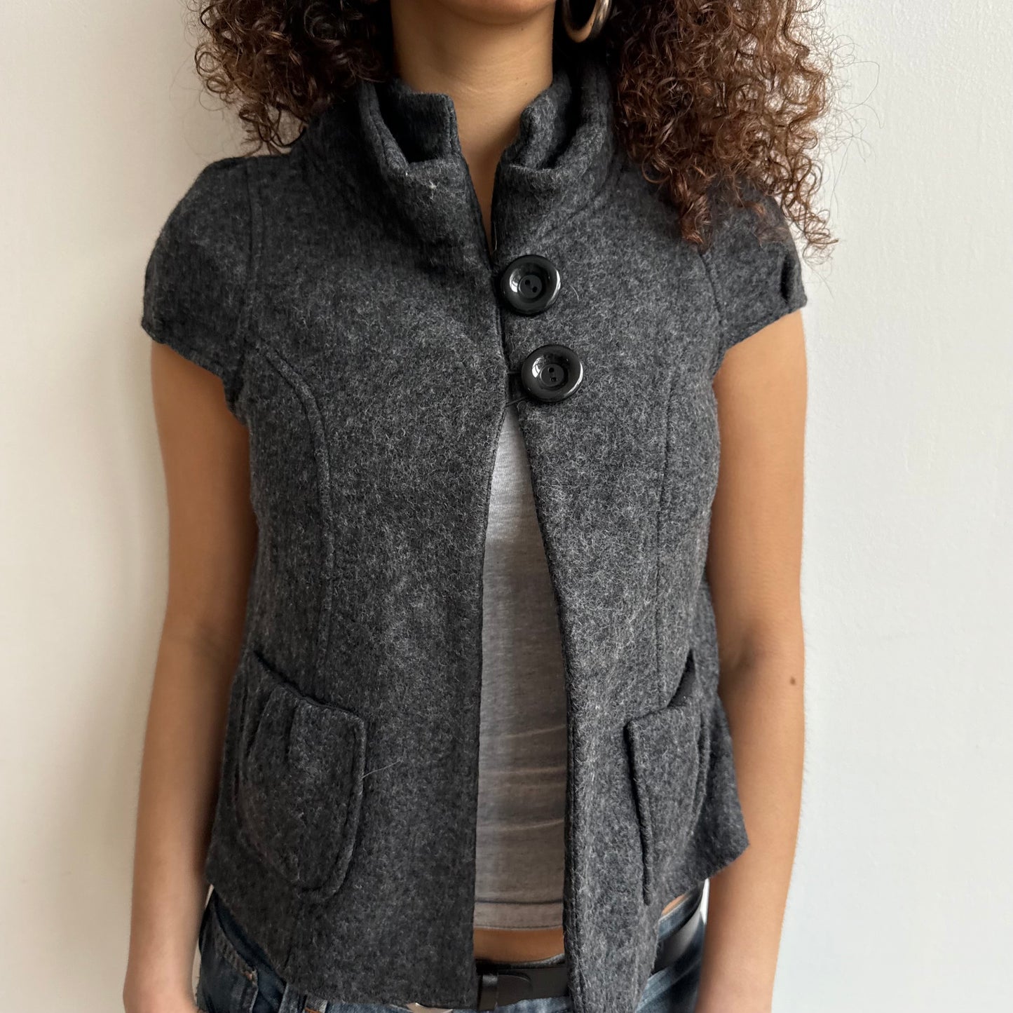 Grey short sleeve peacoat - Size S