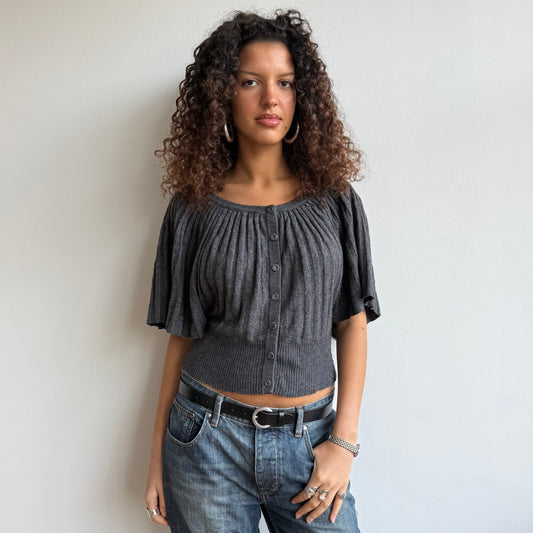 Dark grey button batwing knit - Size S/M