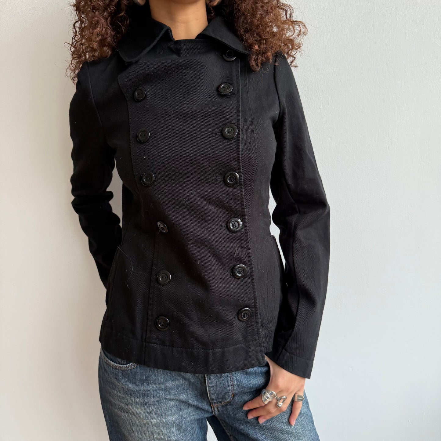 Black button military peacoat - Size M