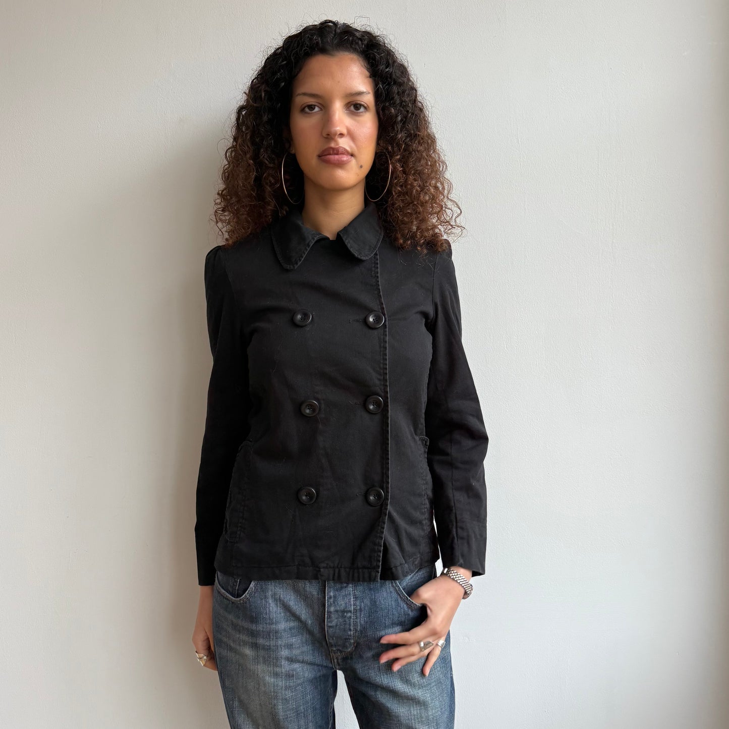 Black double breasted peacoat - Size M