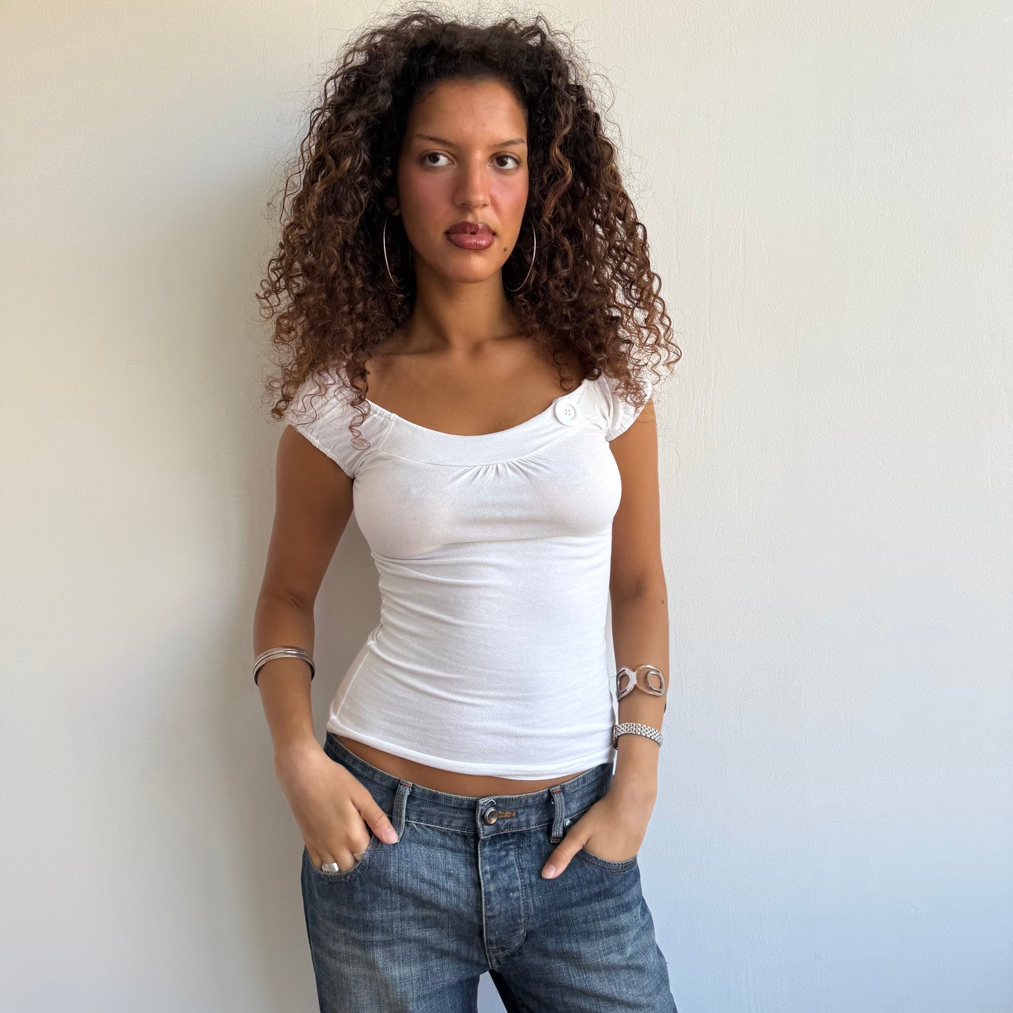 White button bardot top - Size XS